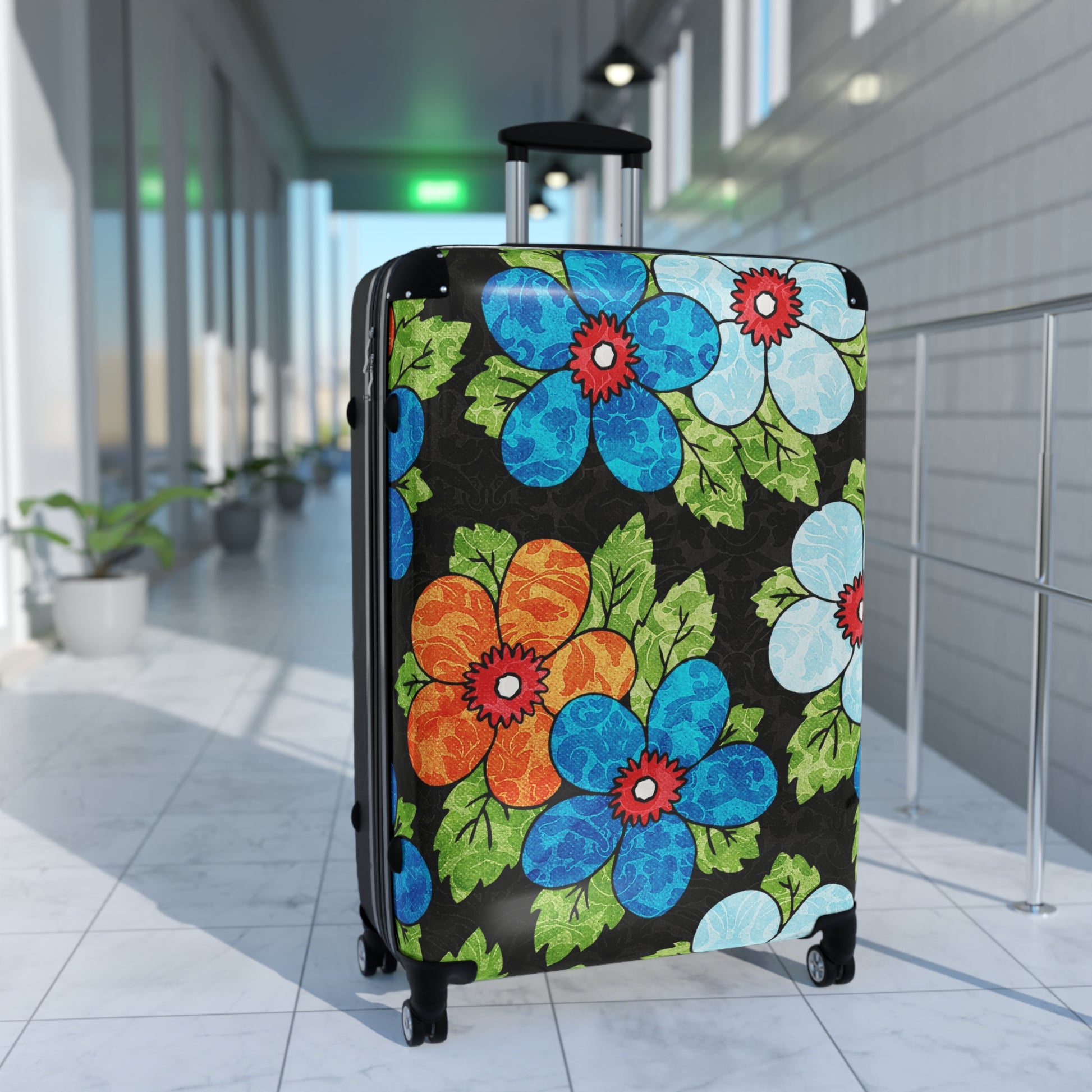 Groovy Black Floral Kl II Suitcase, Artsulli - Art is Long, Life is Short, Bags, , , , , , , 
