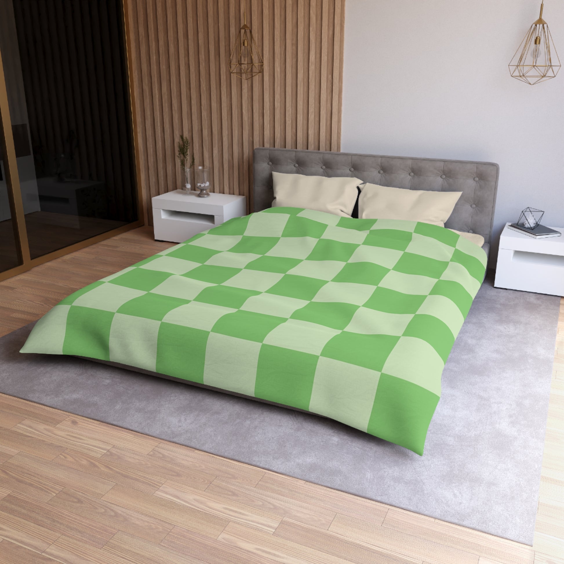 Checkerboard Green Microfiber Duvet Cover, Artsulli - Art is Long, Life is Short, Home Decor, , , , , , , 