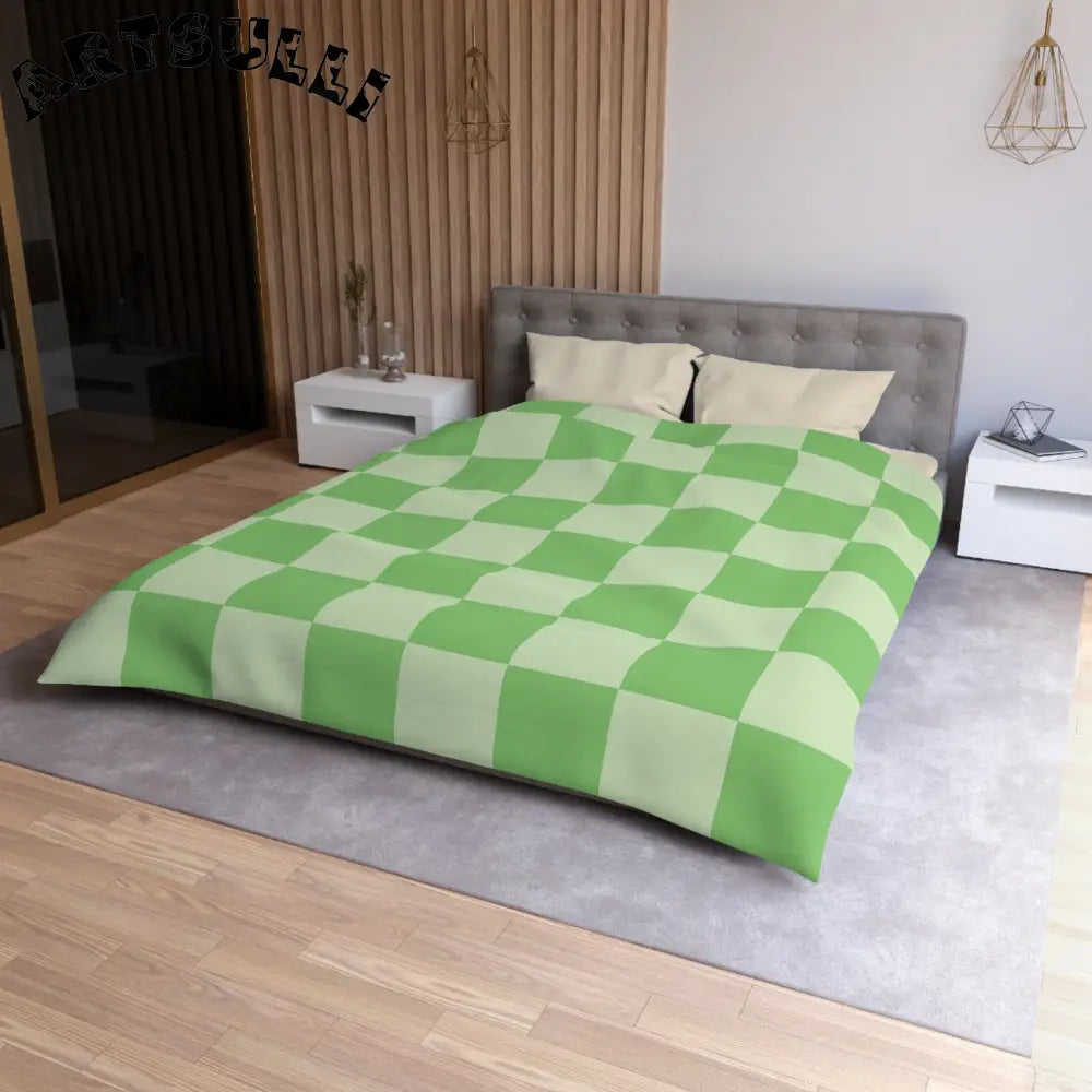 JAKKOUTTHEBXX Checkerboard Green Microfiber Duvet Cover