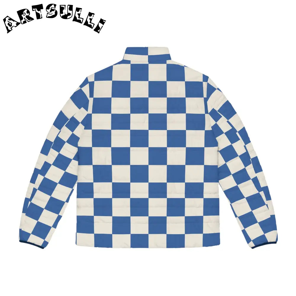 JAKKOUTTHEBXX Checkerboard Blue Men’s Puffer Jacket (AOP)