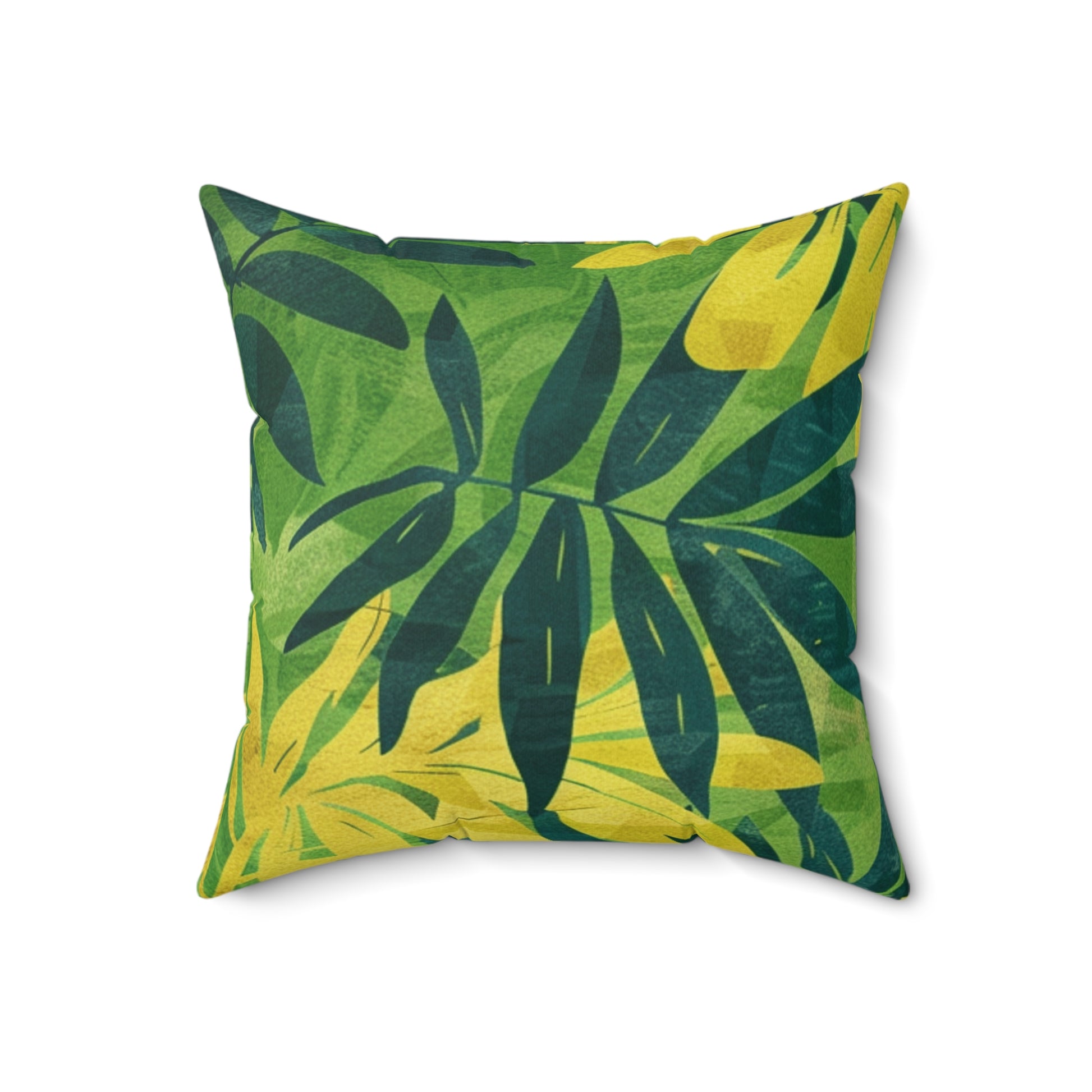 Green Leaf x Yellow Leaf x Tropical x Jungle Spun Polyester Square Pillow, Artsulli - Art is Long, Life is Short, Home Decor, Size, 18" × 18", , , , , 17672009057500512609