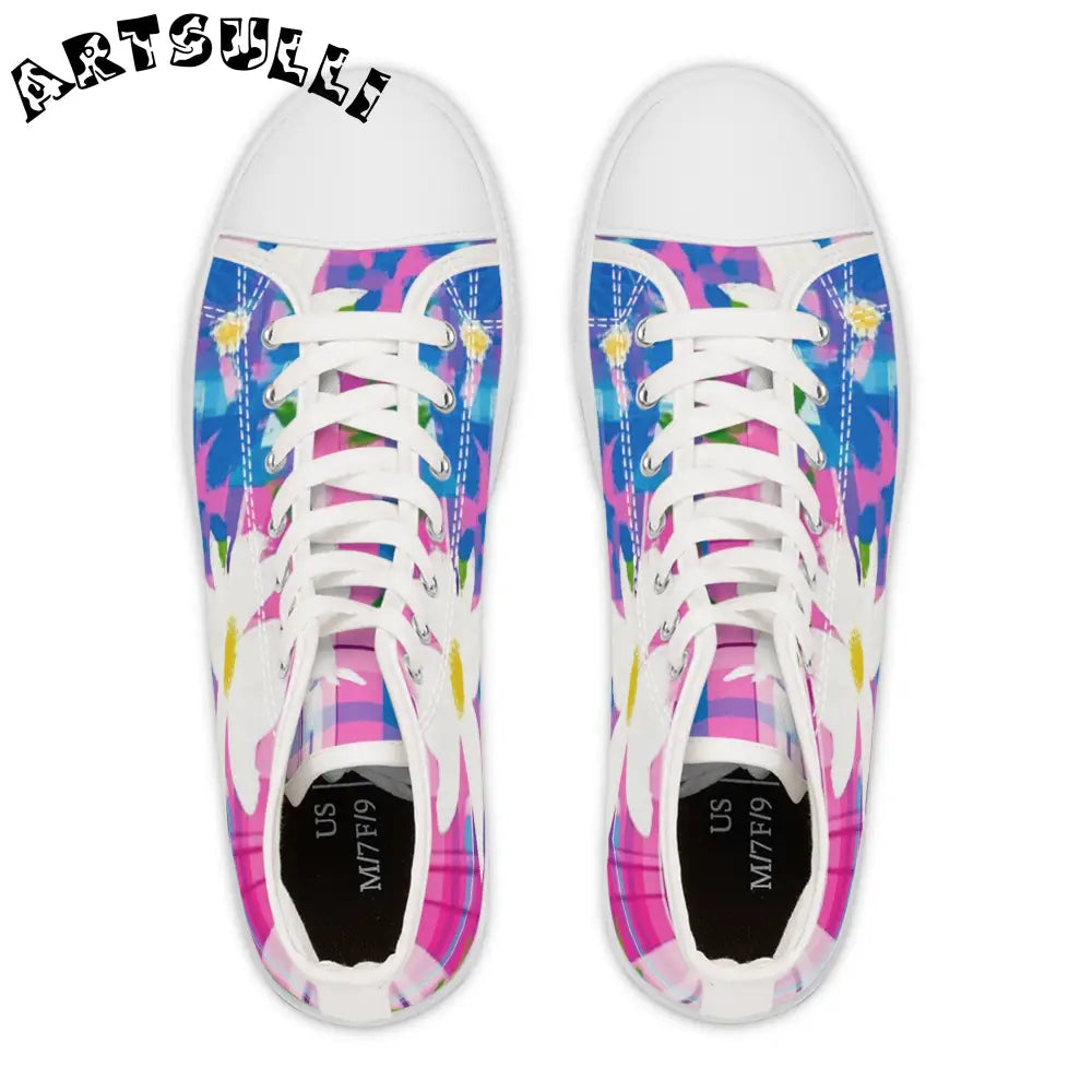 JAKKOUTTHEBXX Plaid Garden Pink and Purple Women’s High Top Sneakers