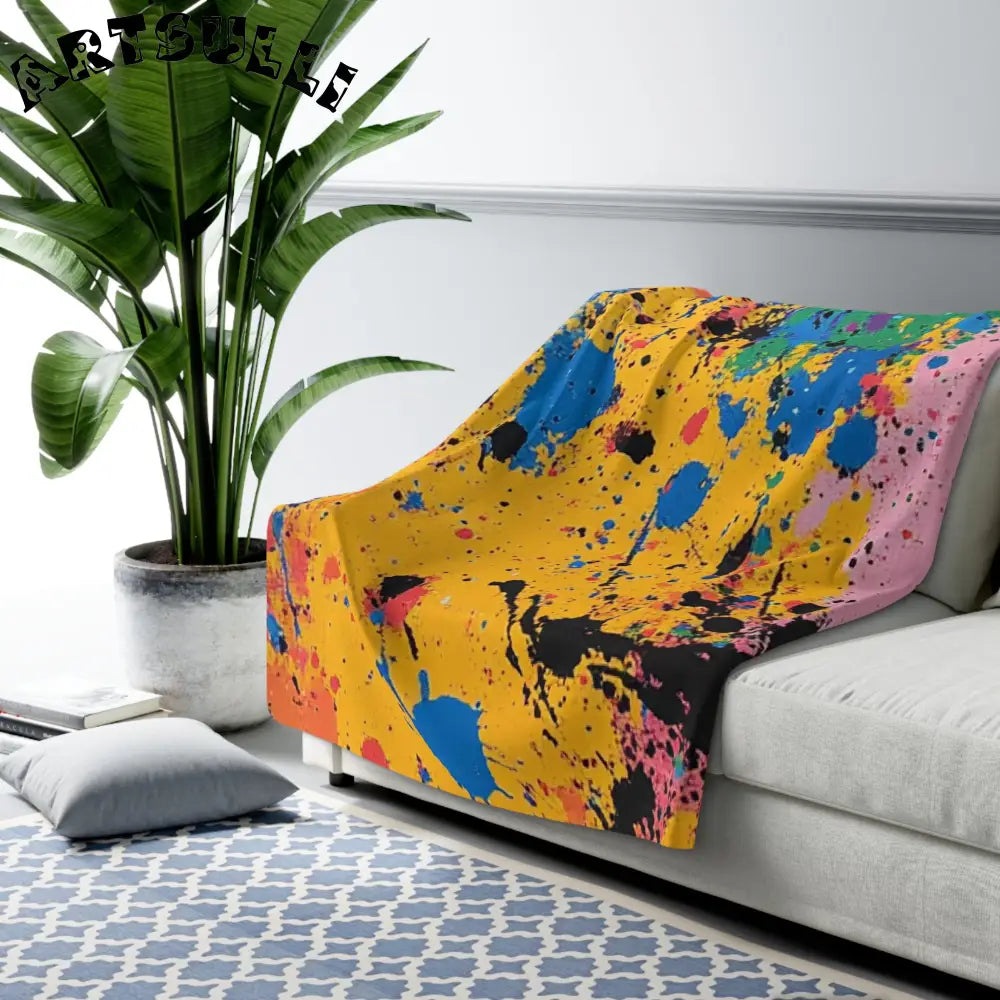 JAKKOUTTHEBXX The Colors Of Paint Splatter Sherpa Fleece Blanket