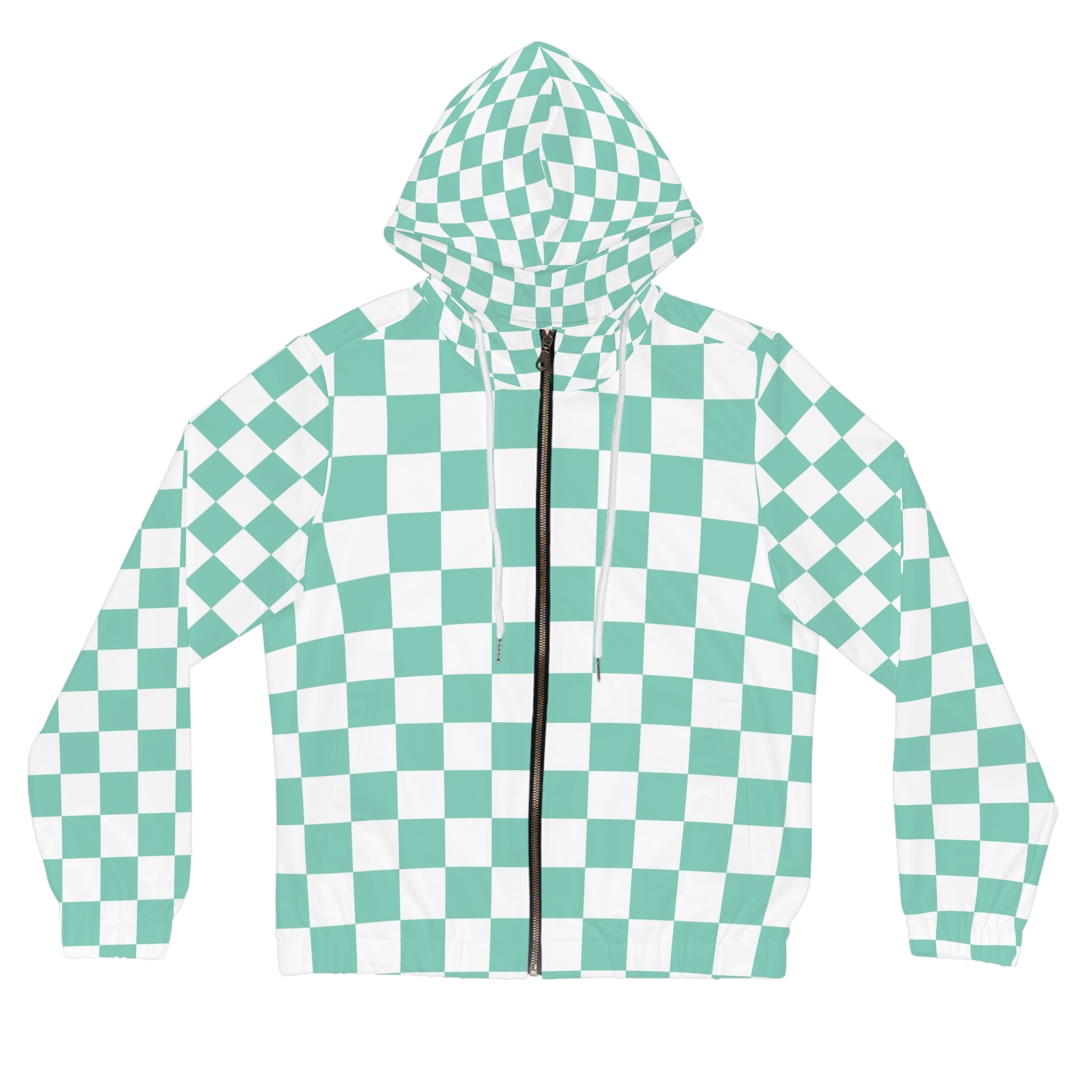 Checkerboard Light Green Women’s Full-Zip Hoodie (AOP), Artsulli - Art is Long, Life is Short, All Over Prints, Size, XS, Color, White, , , 30974427598379944912