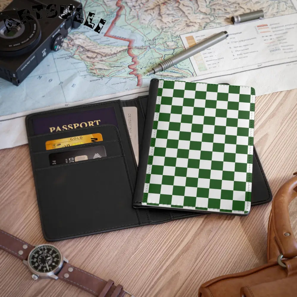 JAKKOUTTHEBXX Checkerboard White and Dark Green Passport Cover