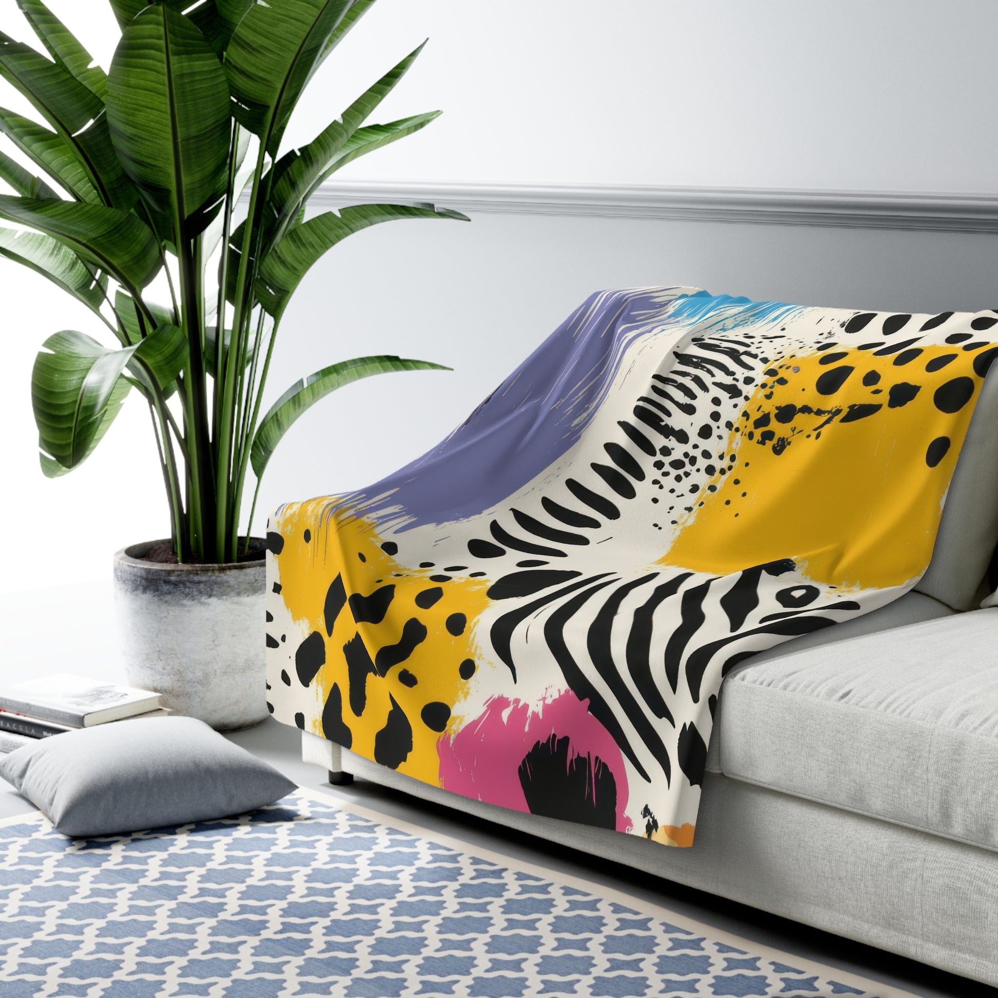 Animal Print x Paint Brush Strokes Multi-Color II Sherpa Fleece Blanket, Artsulli - Art is Long, Life is Short, Home Decor, , , , , , , 