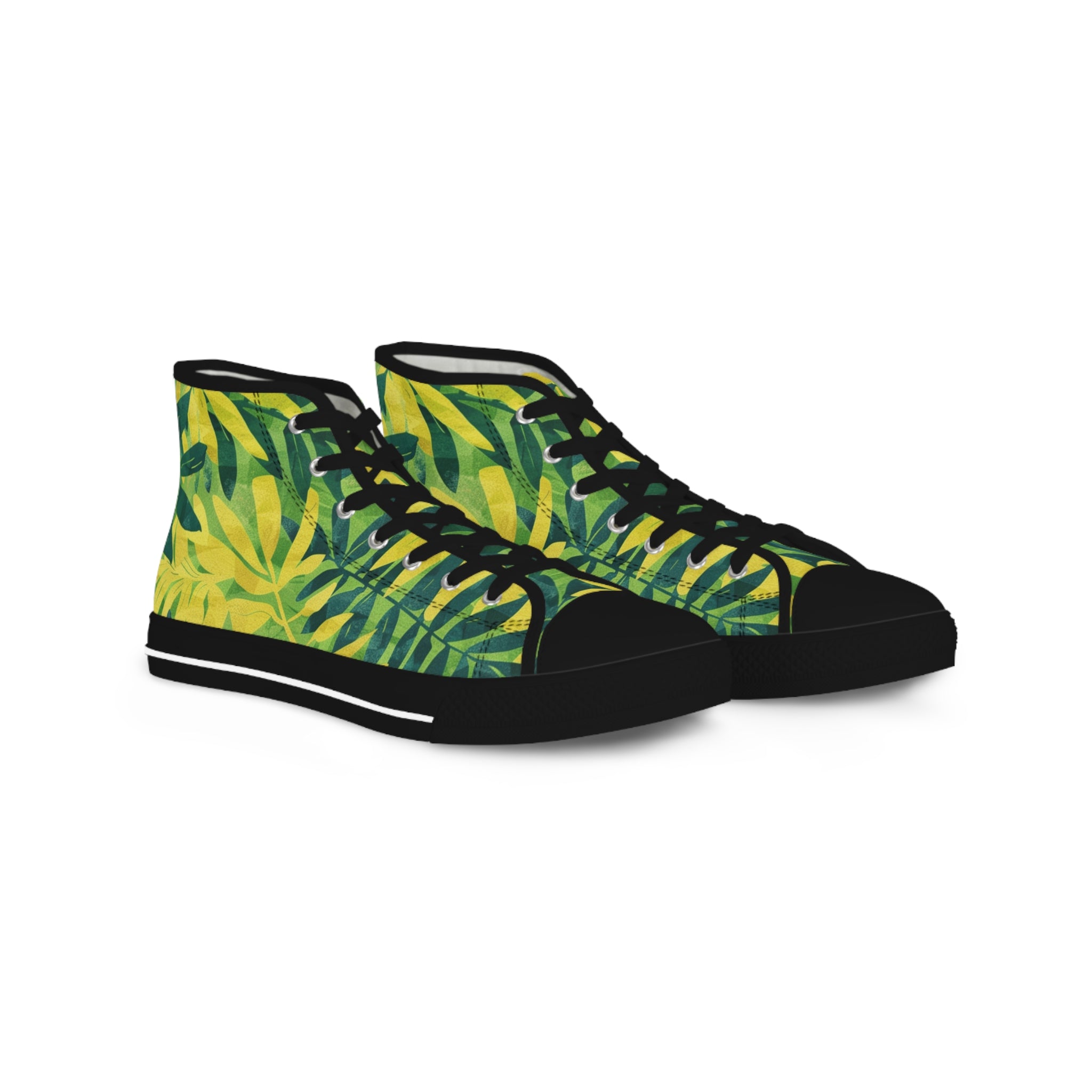 Green Leaf x Yellow Leaf x Tropical x Jungle III Men's High Top Sneakers, Artsulli - Art is Long, Life is Short, Shoes, Size, US 5, Color, Black sole, , , 18540822123635850996