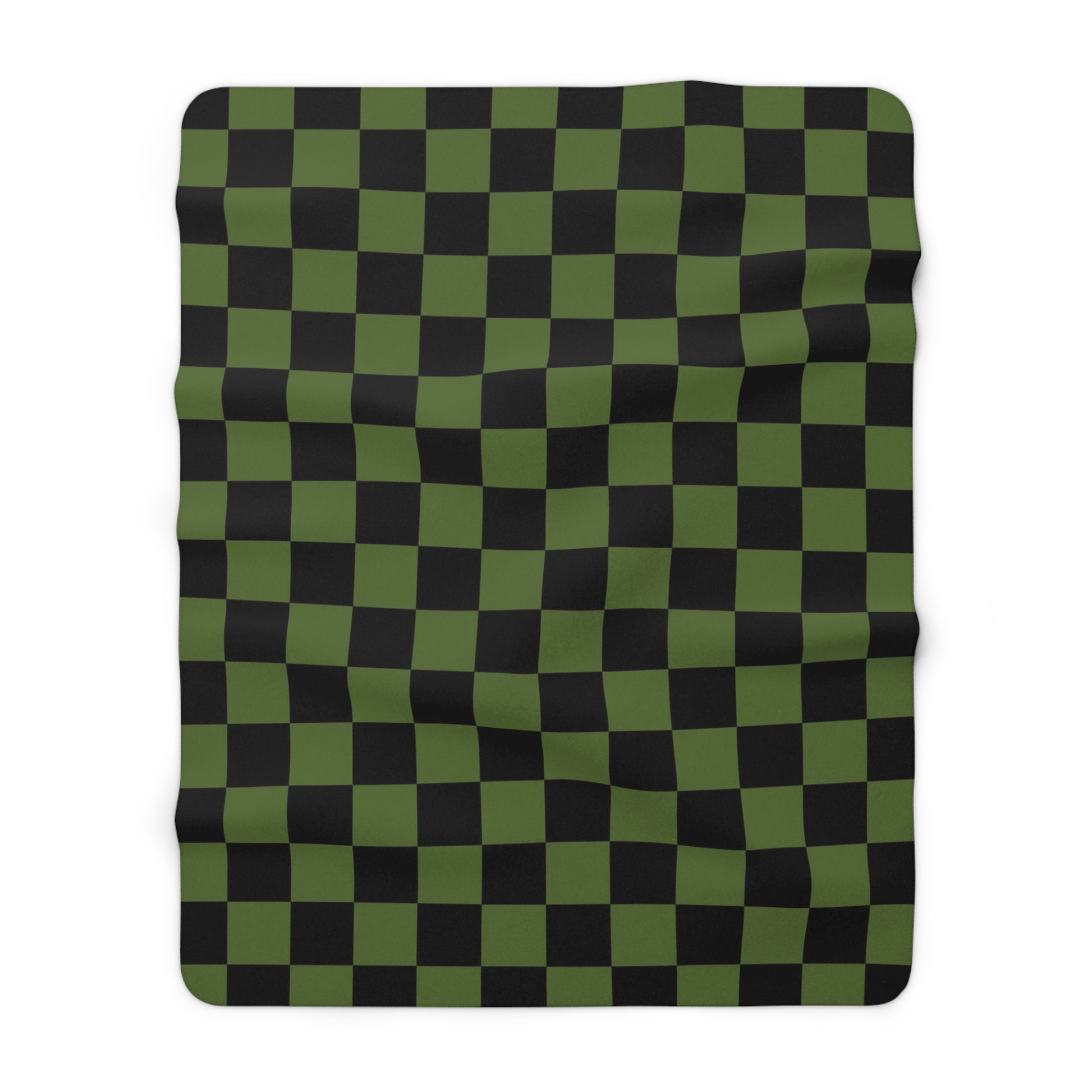 Checkerboard Olive Green and Black Sherpa Fleece Blanket, Artsulli - Art is Long, Life is Short, Home Decor, Size, 60" × 80", , , , , 16064903913767371762