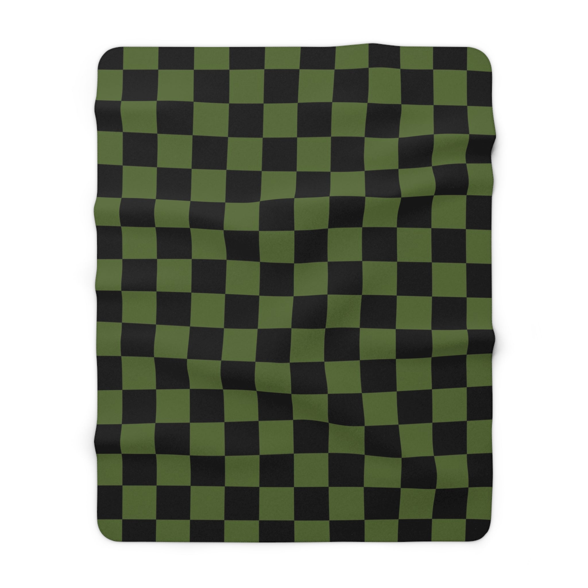 Checkerboard Olive Green and Black Sherpa Fleece Blanket, Artsulli - Art is Long, Life is Short, Home Decor, Size, 60" × 80", , , , , 16064903913767371762