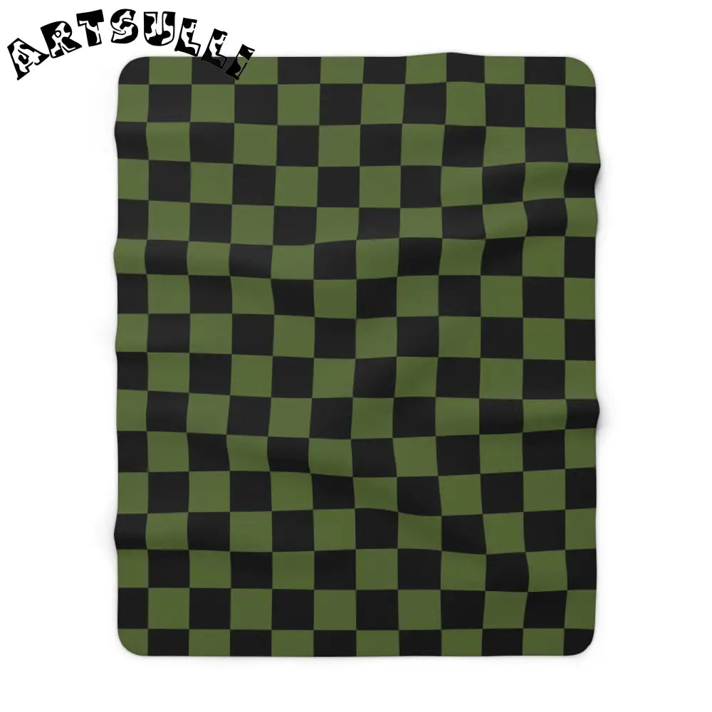 JAKKOUTTHEBXX Checkerboard Olive Green and Black Sherpa Fleece