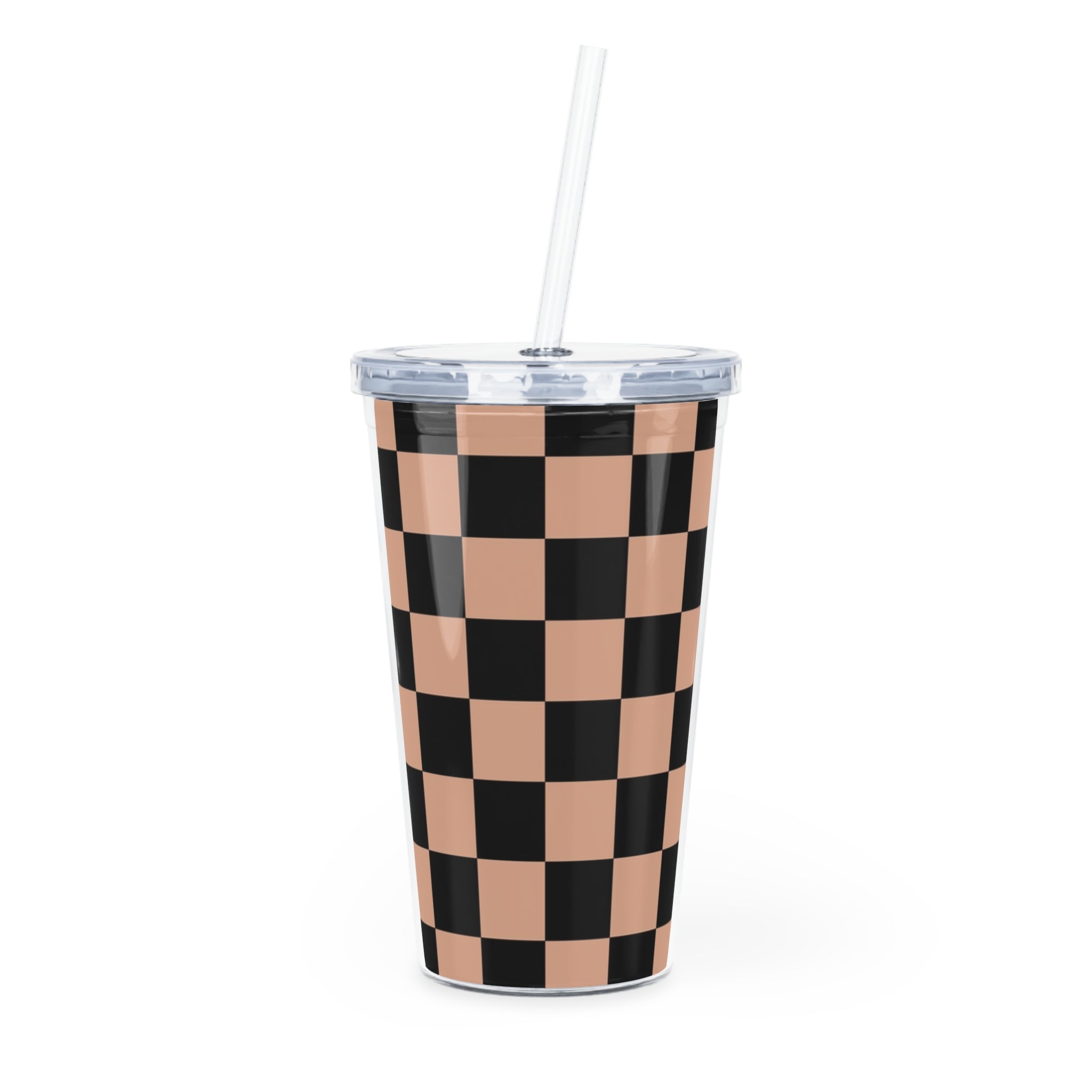 Checkerboard Soft Orange and Black Plastic Tumbler with Straw, Artsulli - Art is Long, Life is Short, Mug, Size, 20oz, Color, Transparent, , , 55974955335062368019