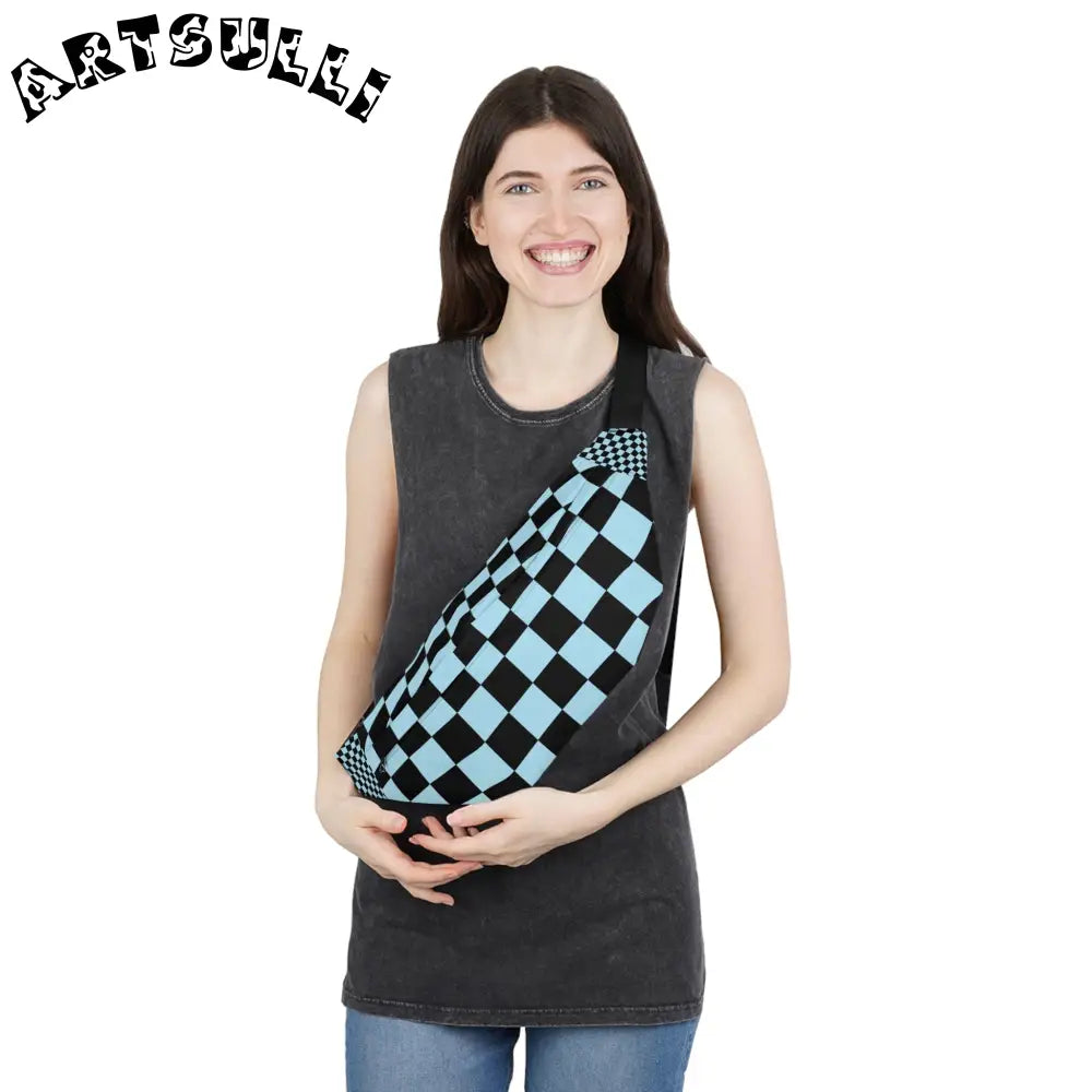 JAKKOUTTHEBXX Checkerboard Black and Blue Large Fanny Pack