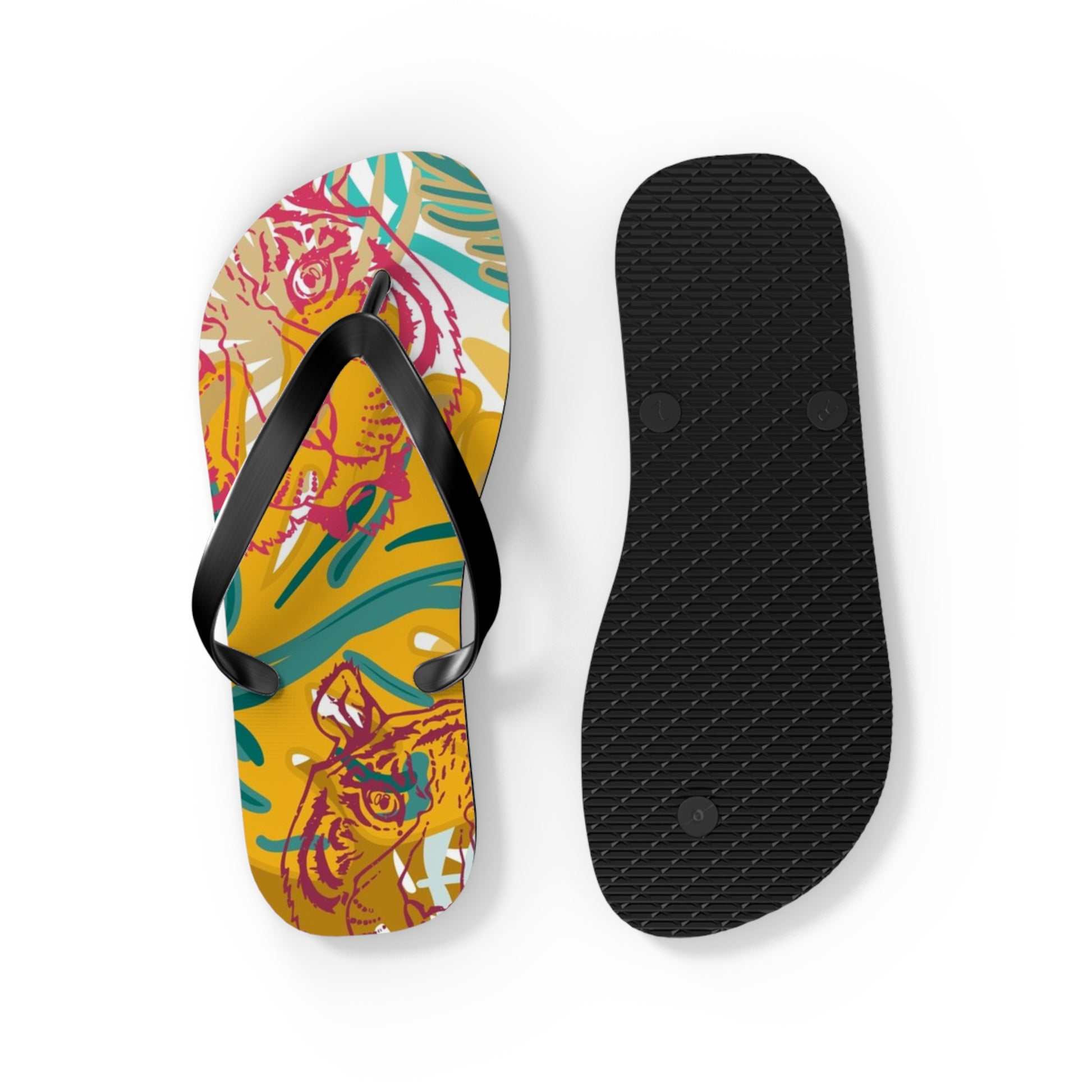 Tropical Jungle Tigers Brown and Green Flip Flops, Artsulli - Art is Long, Life is Short, Shoes, , , , , , , 