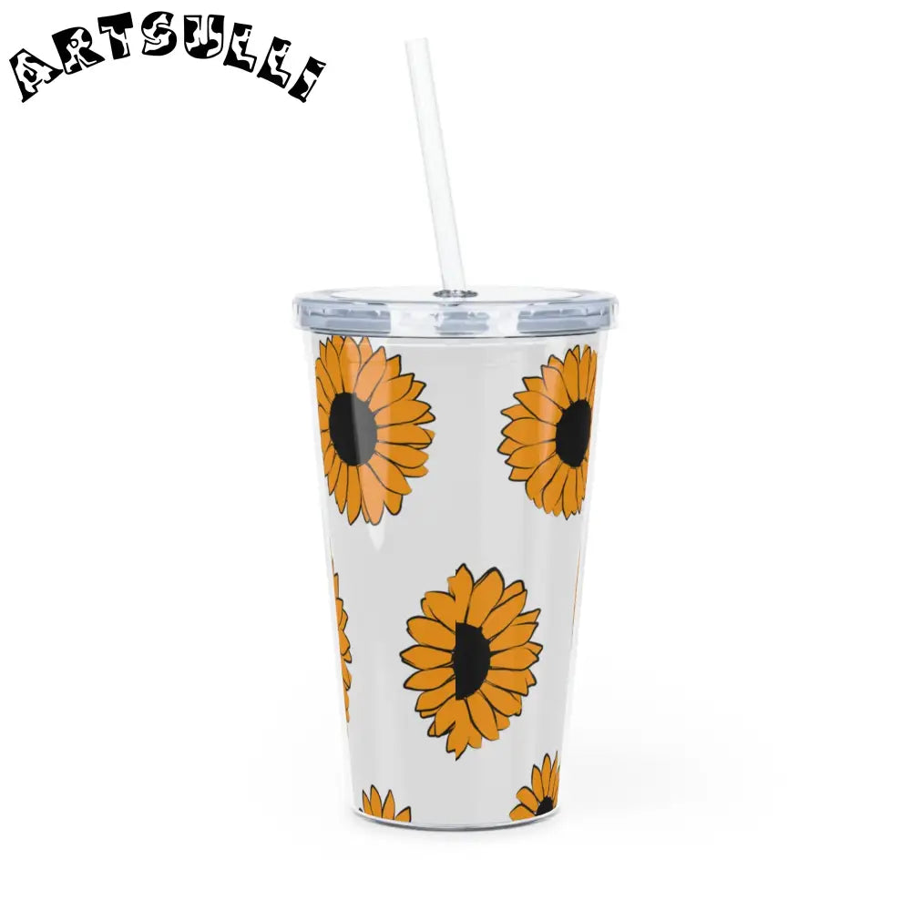 JAKKOUTTHEBXX Sunflowers Plastic Tumbler with Straw JAKKOUTTHEBXX