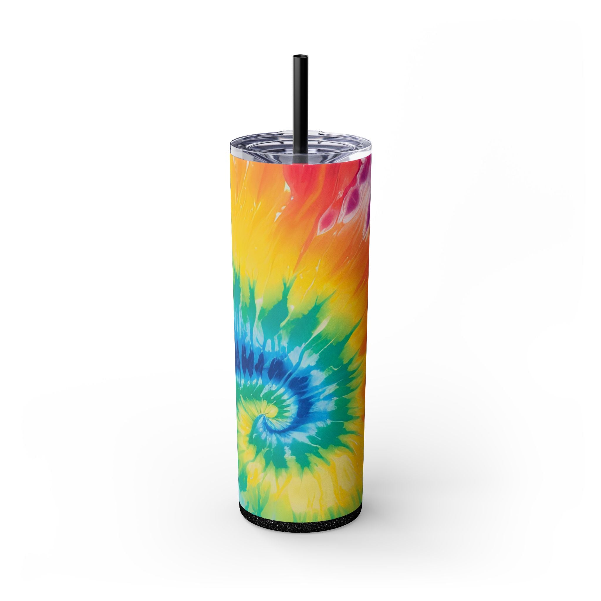 Tie Dye Skinny Tumbler with Straw, 20oz, Artsulli - Art is Long, Life is Short, Mug, Finish, Glossy, Color, Glitter Black, Size, 20oz, 19105193922600938972