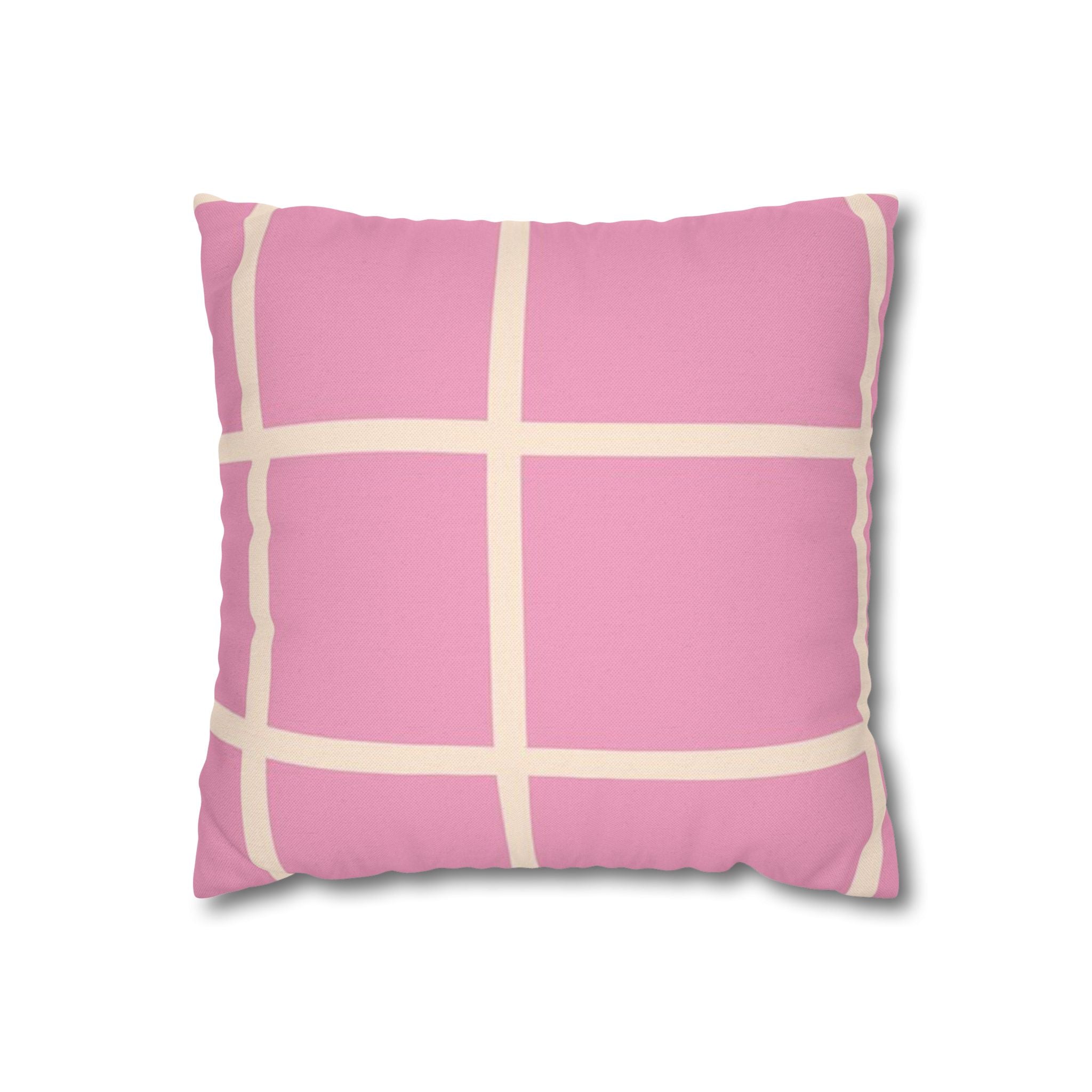 Pink Grid Cloth Sim Spun Polyester Square Pillowcase, Artsulli - Art is Long, Life is Short, Home Decor, Size, 14" × 14", , , , , 19853344686016227034