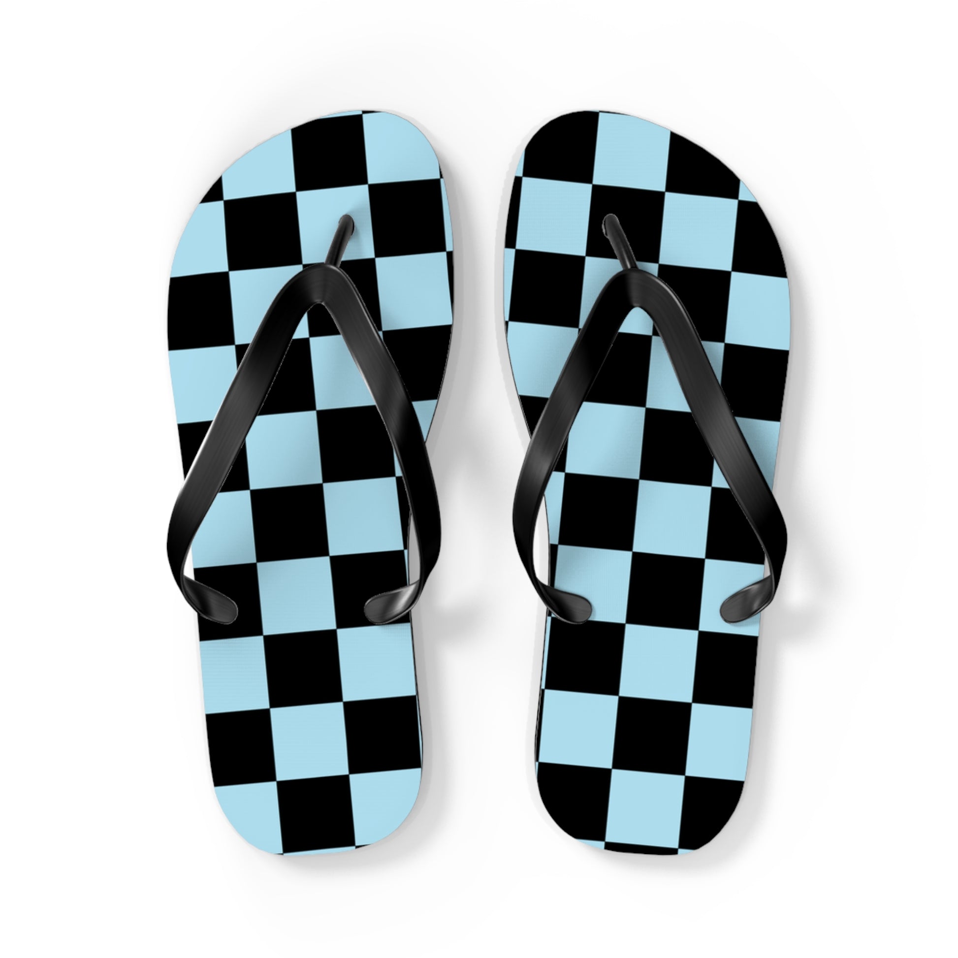 Checkerboard Black and Blue Flip Flops, Artsulli - Art is Long, Life is Short, Shoes, Size, L, Color, Black sole, , , 29208254061254102699