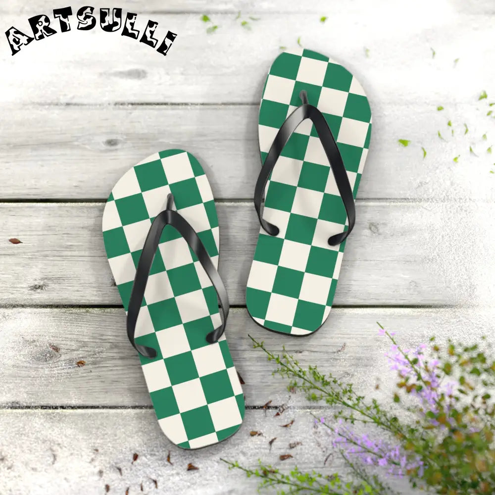 JAKKOUTTHEBXX Checkerboard Dark Green Flip Flops JAKKOUTTHEBXX