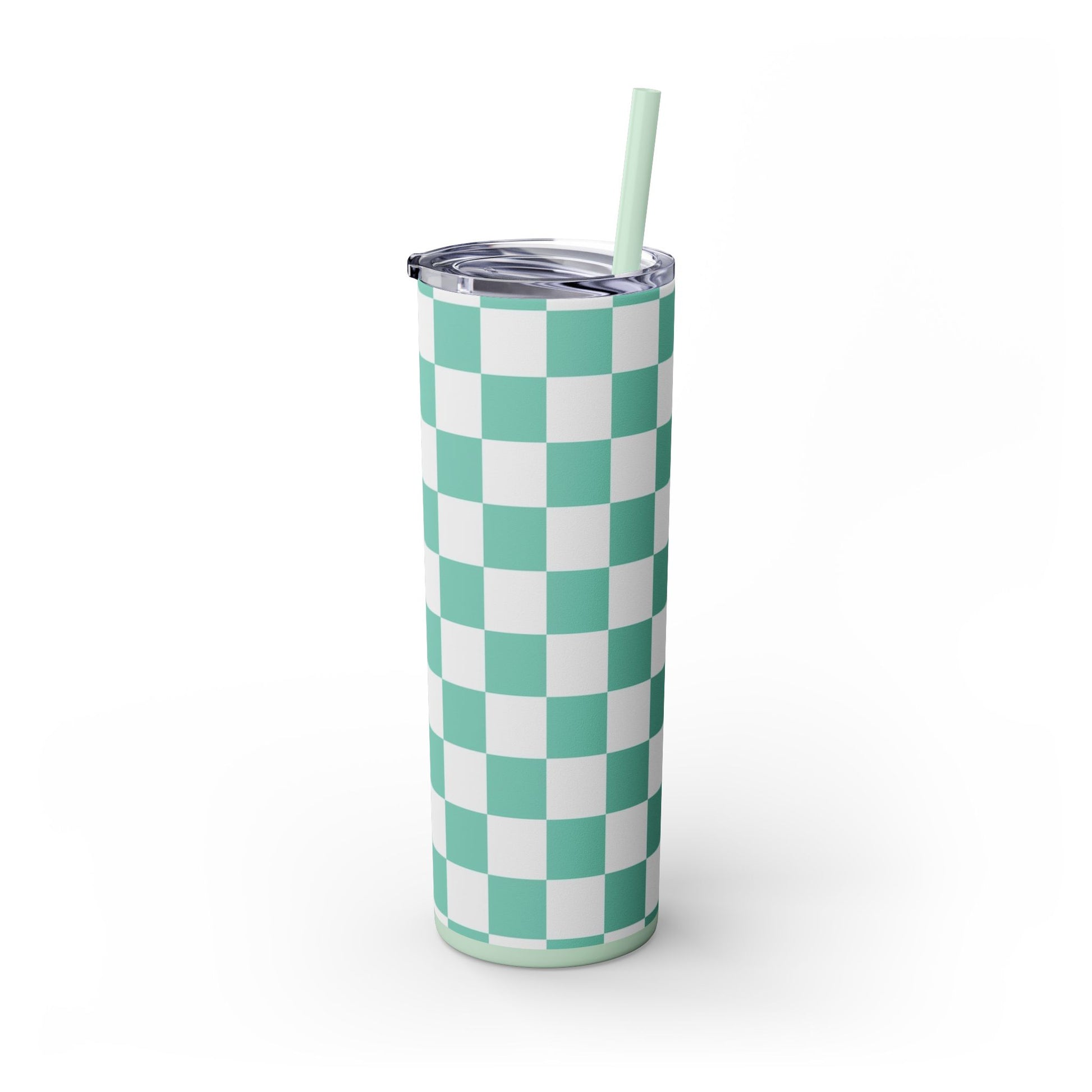 Checkerboard Light Green Skinny Tumbler with Straw, 20oz, Artsulli - Art is Long, Life is Short, Mug, , , , , , , 