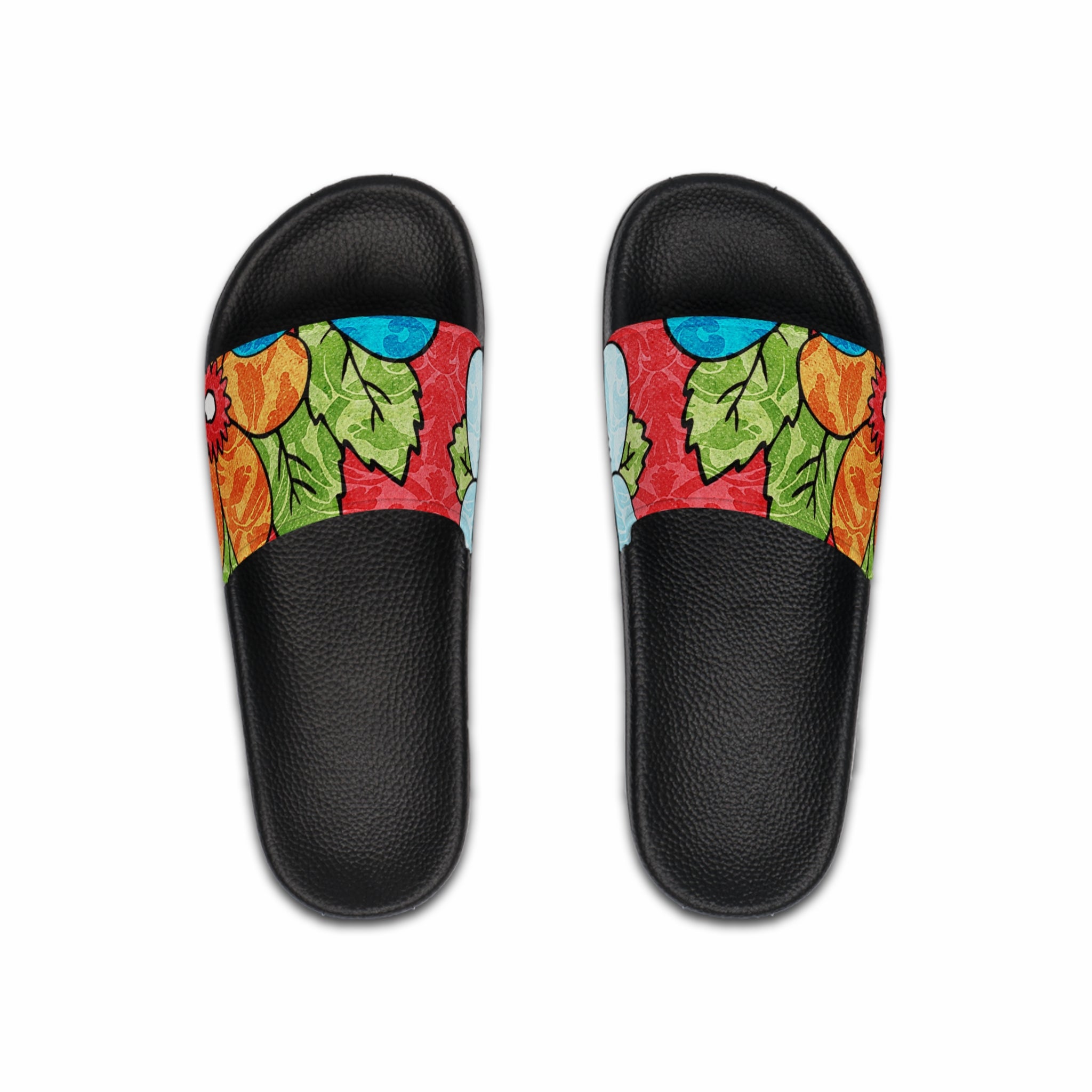 Groovy Red Floral Kl Men's Slide Sandals, Artsulli - Art is Long, Life is Short, Shoes, Color, Black sole, Size, US 6, , , 22020071992334144617