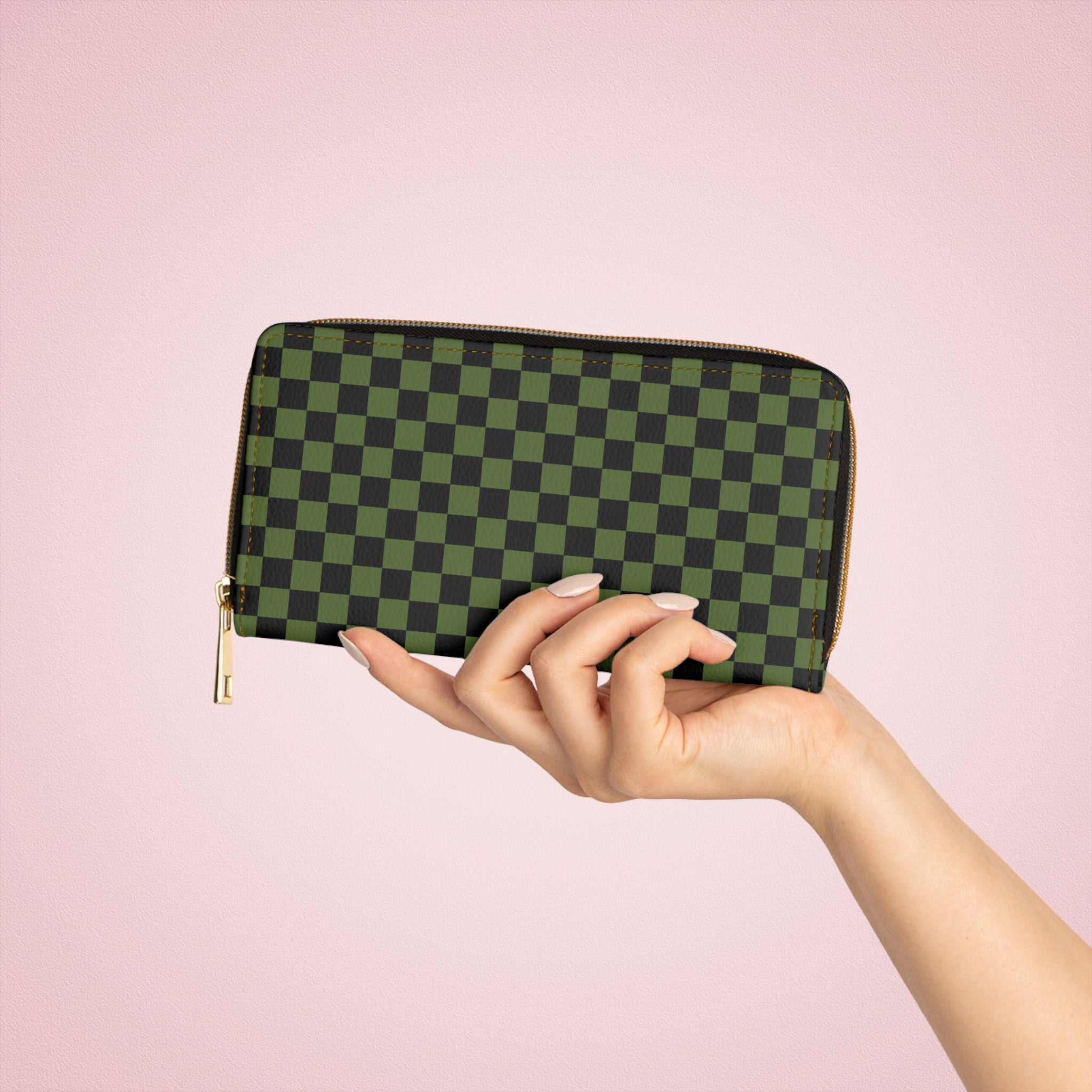 Checkerboard II Olive Green and Black Zipper Wallet, Artsulli - Art is Long, Life is Short, Accessories, , , , , , , 