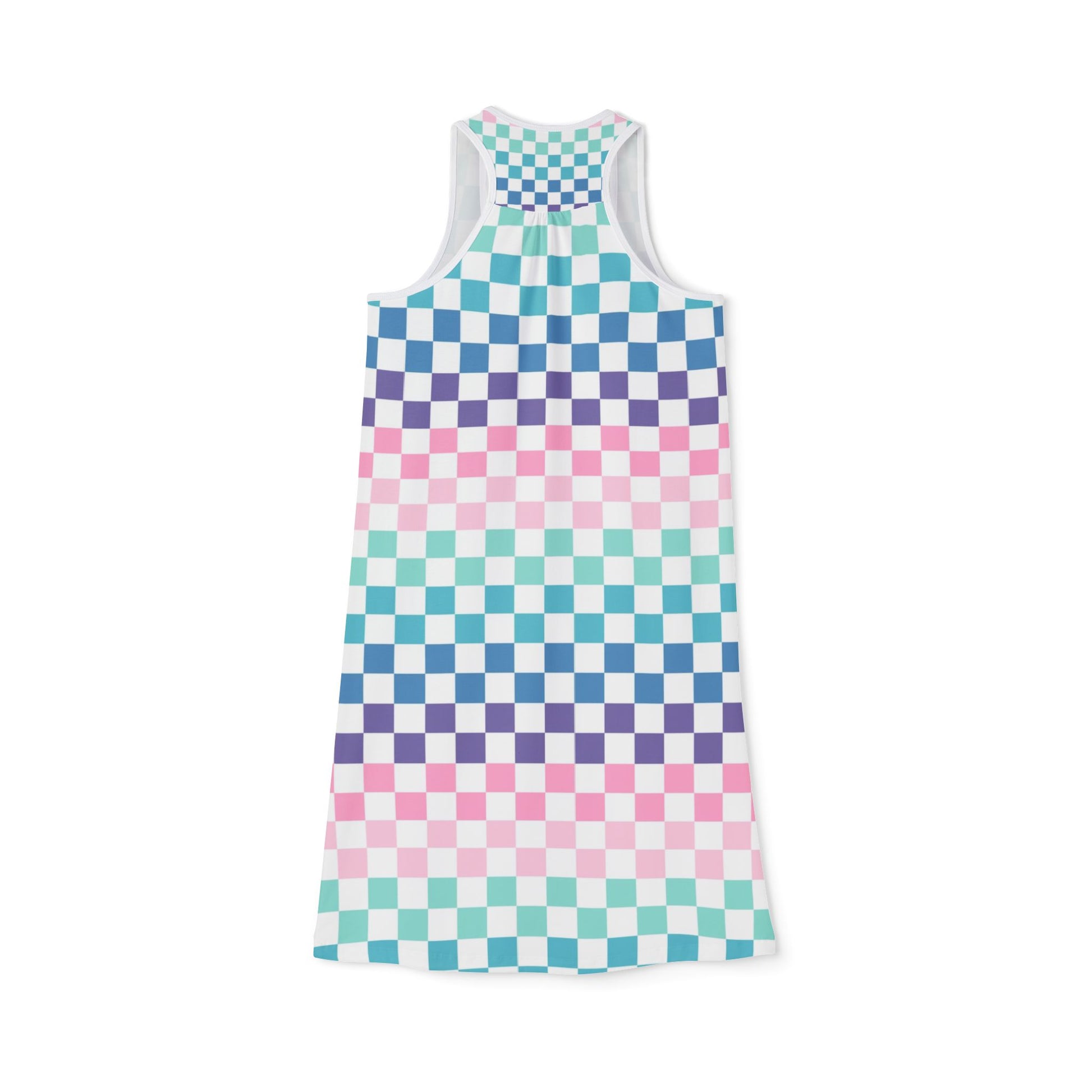 Vaporwave Rainbow  Checkerboard Multi-Color Women's Racerback Dress (AOP), Artsulli - Art is Long, Life is Short, Tank Top, , , , , , , 
