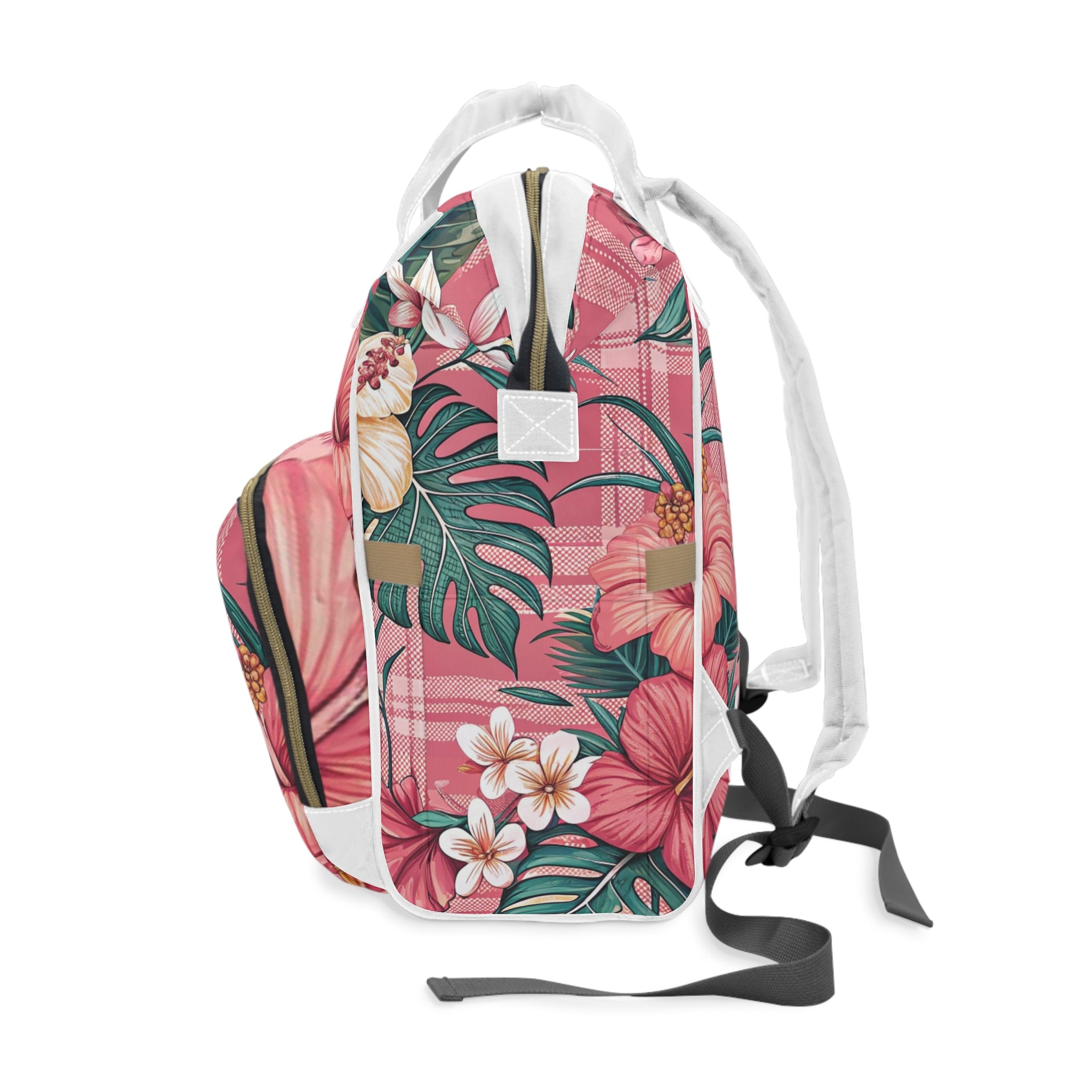 Plaid x Floral Burgundy and Green Multifunctional Diaper Backpack, Artsulli - Art is Long, Life is Short, Bags, , , , , , , 