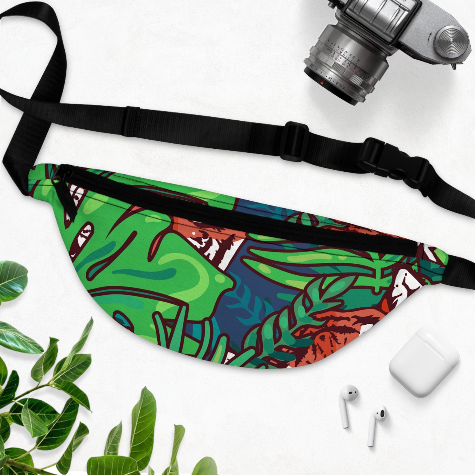 Tropical Jungle Tigers Blue and Green Fanny Pack, Artsulli - Art is Long, Life is Short, Bags, , , , , , , 
