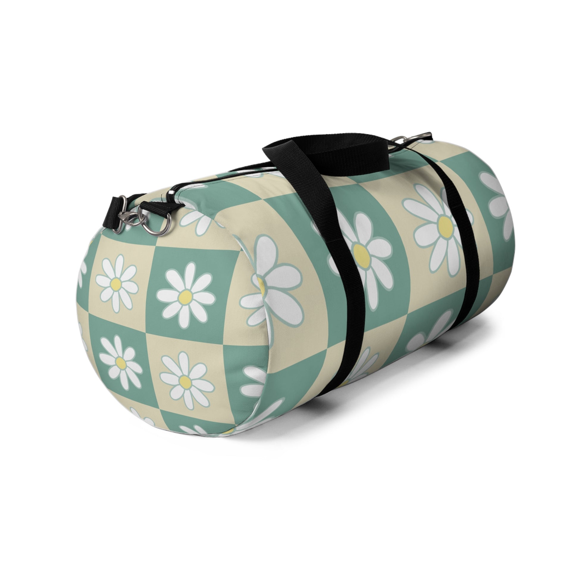 Retro Daisy Checkerboard Green and Tan Duffel Bag, Artsulli - Art is Long, Life is Short, Bags, , , , , , , 