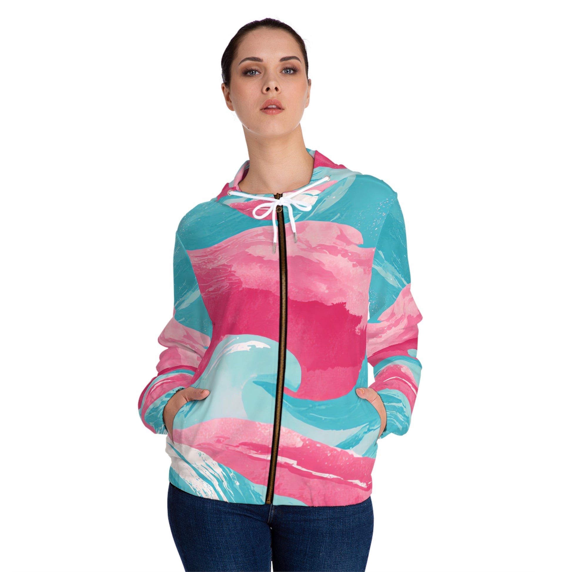 The Great Pastelwave Pink and Blue Women’s Full-Zip Hoodie (AOP), Artsulli - Art is Long, Life is Short, All Over Prints, , , , , , , 