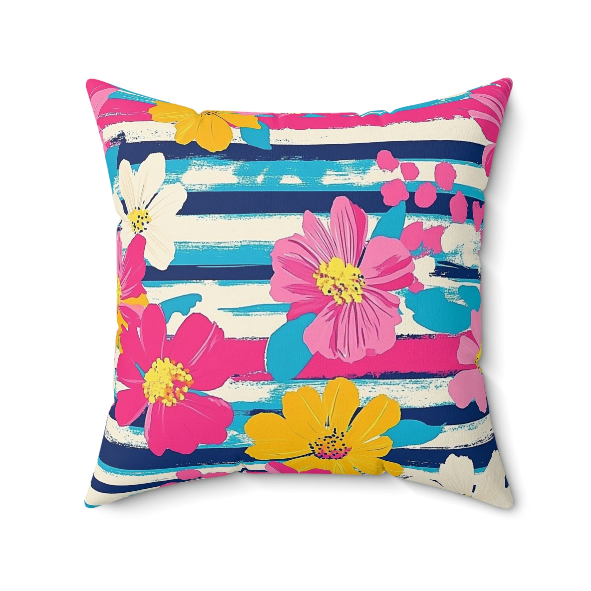 Dayglo Floral Stripes Multi-Color Spun Polyester Square Pillow, Artsulli - Art is Long, Life is Short, Home Decor, Size, 20" × 20", , , , , 38621729134063