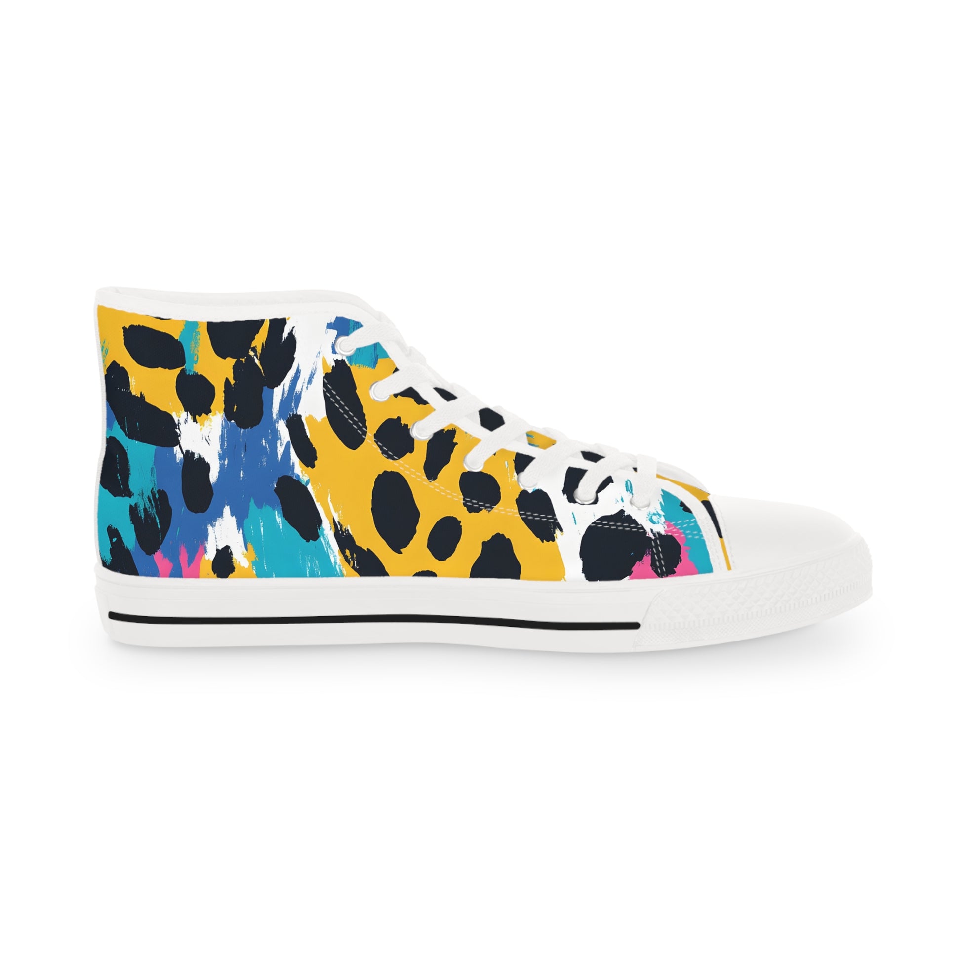 Leopard Print x Paint Brush Strokes Multi-Color Men's High Top Sneakers, Artsulli - Art is Long, Life is Short, Shoes, , , , , , , 