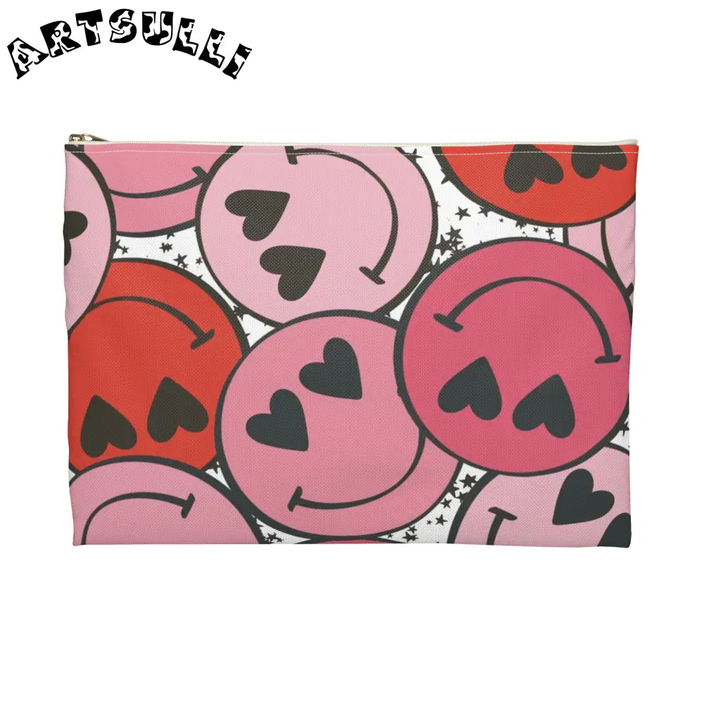JAKKOUTTHEBXX Smiley Face x Heart Eyes Pink and Red Accessory Pouch