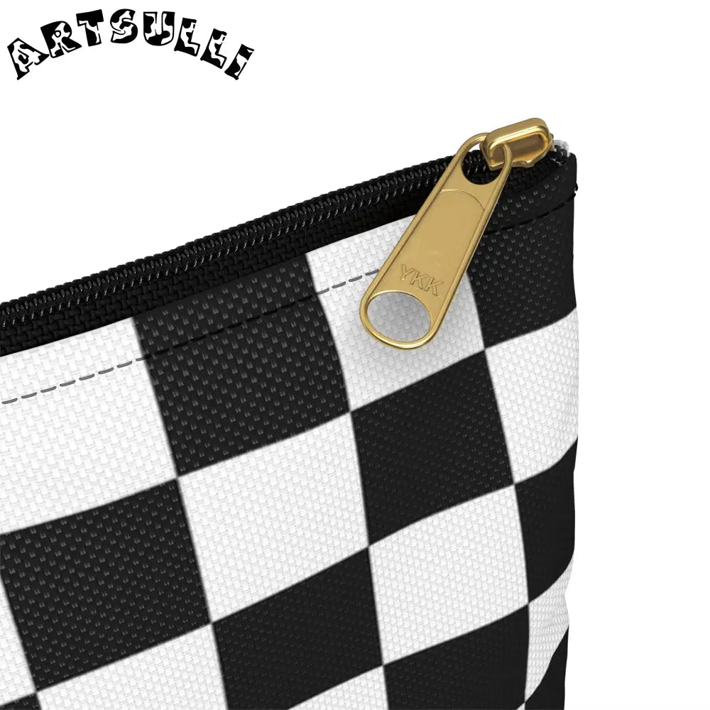 JAKKOUTTHEBXX Checkerboard White and Black Accessory Pouch