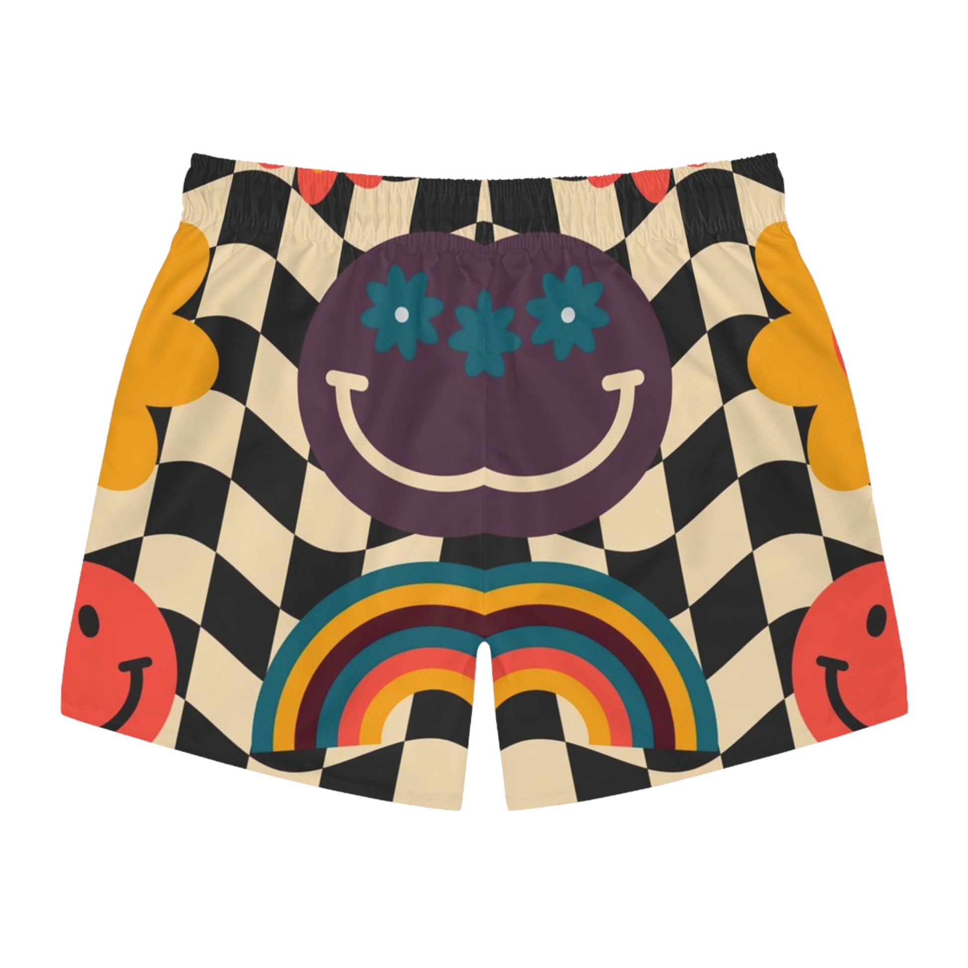 Trippy x Wavy Checkerboard x Smiley Face x Rainbow x Flowers Multi-Color Swim Trunks (AOP), Artsulli - Art is Long, Life is Short, All Over Prints, , , , , , , 