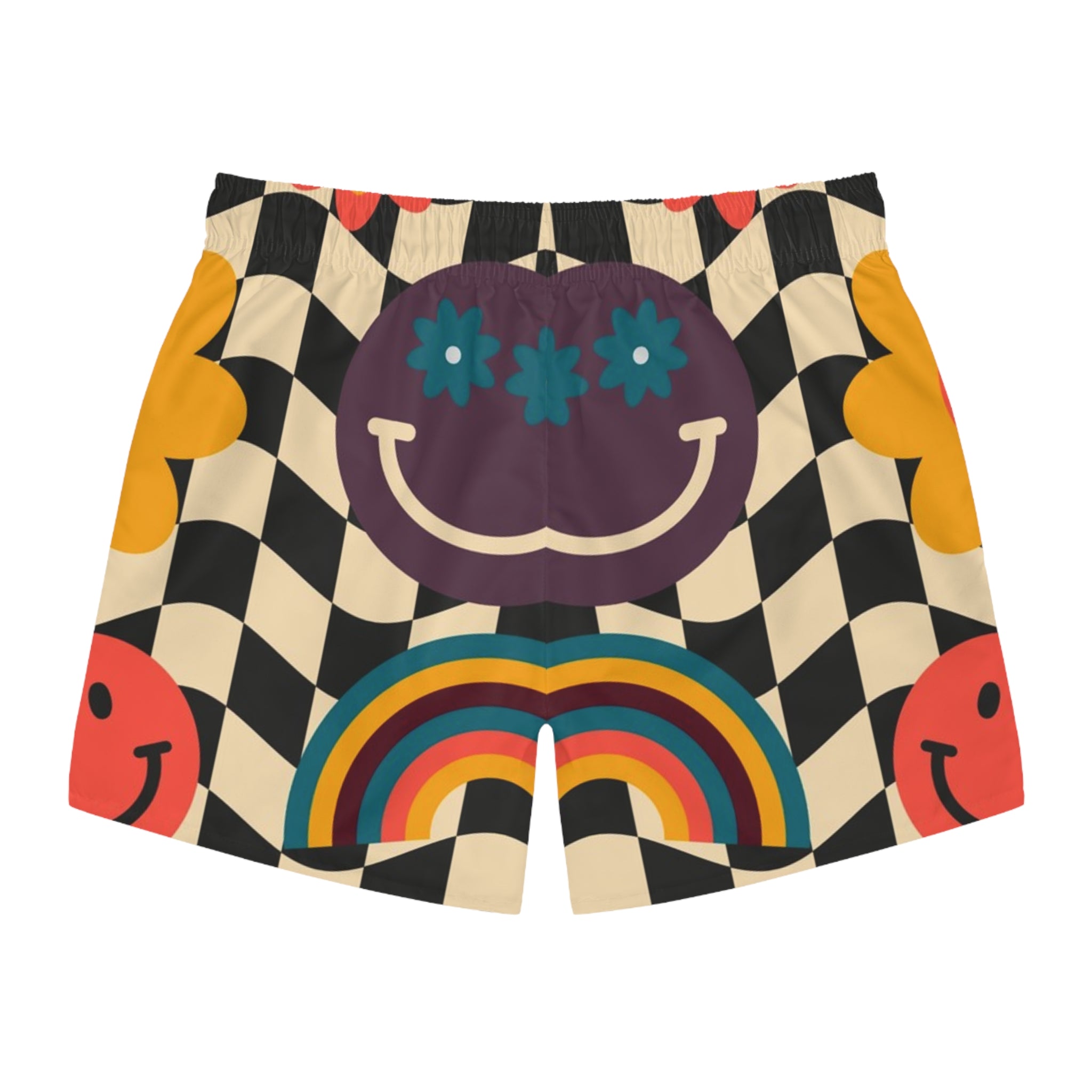 Trippy x Wavy Checkerboard x Smiley Face x Rainbow x Flowers Multi-Color Swim Trunks (AOP), Artsulli - Art is Long, Life is Short, All Over Prints, , , , , , , 