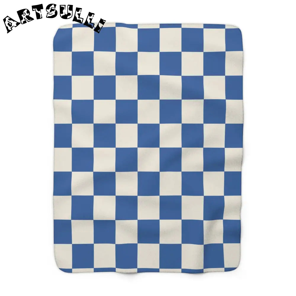 JAKKOUTTHEBXX Checkerboard Blue Sherpa Fleece Blanket JAKKOUTTHEBXX