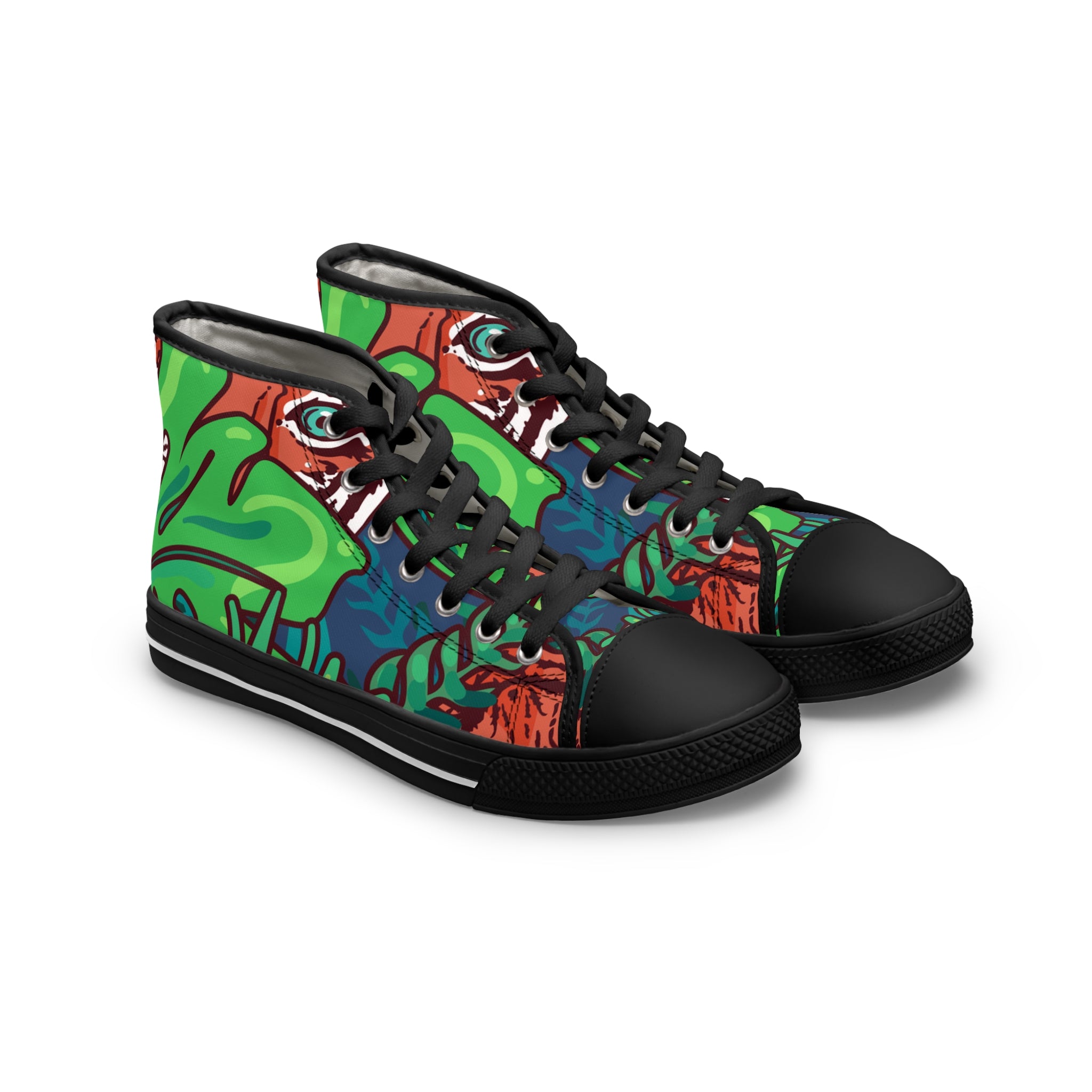 Tropical Jungle Tigers Green and Blue Women's High Top Sneakers, Artsulli - Art is Long, Life is Short, Shoes, Size, US 5.5, Color, Black sole, , , 14691857389221