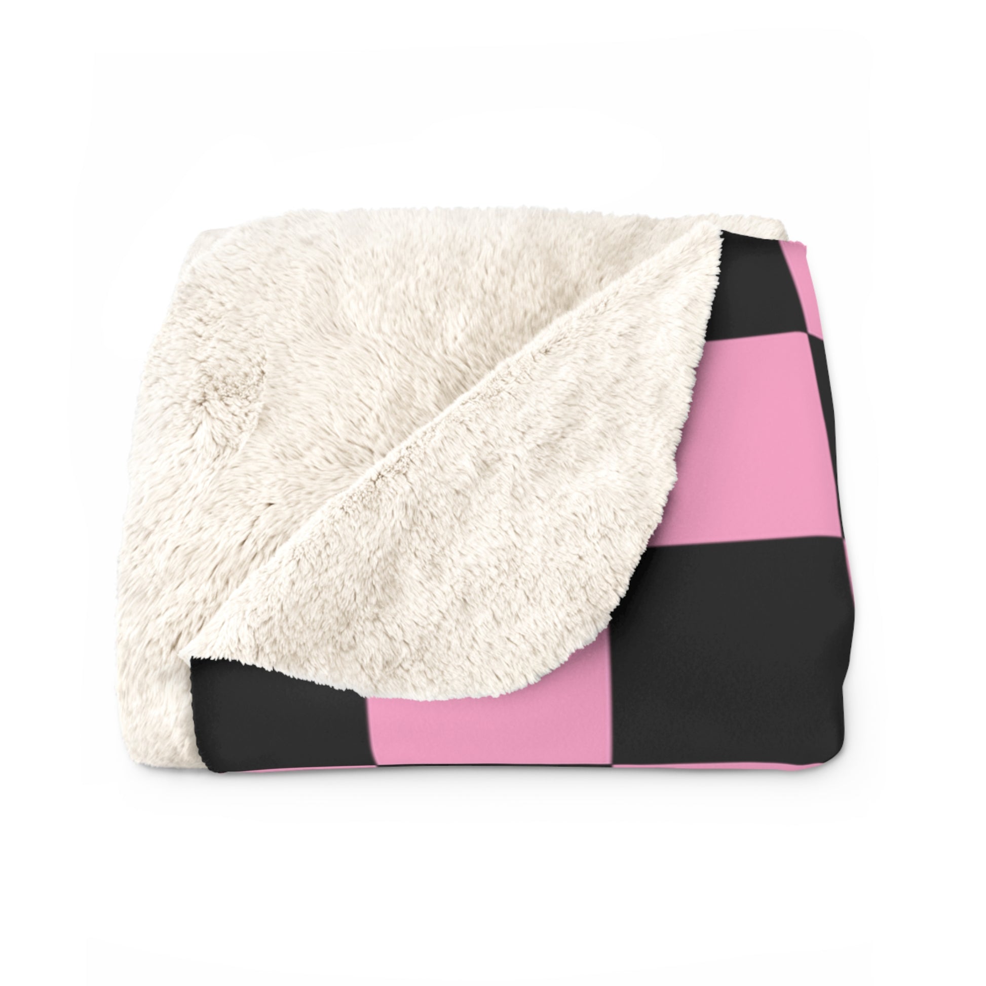 Checkerboard Black and Pink Sherpa Fleece Blanket, Artsulli - Art is Long, Life is Short, Home Decor, , , , , , , 