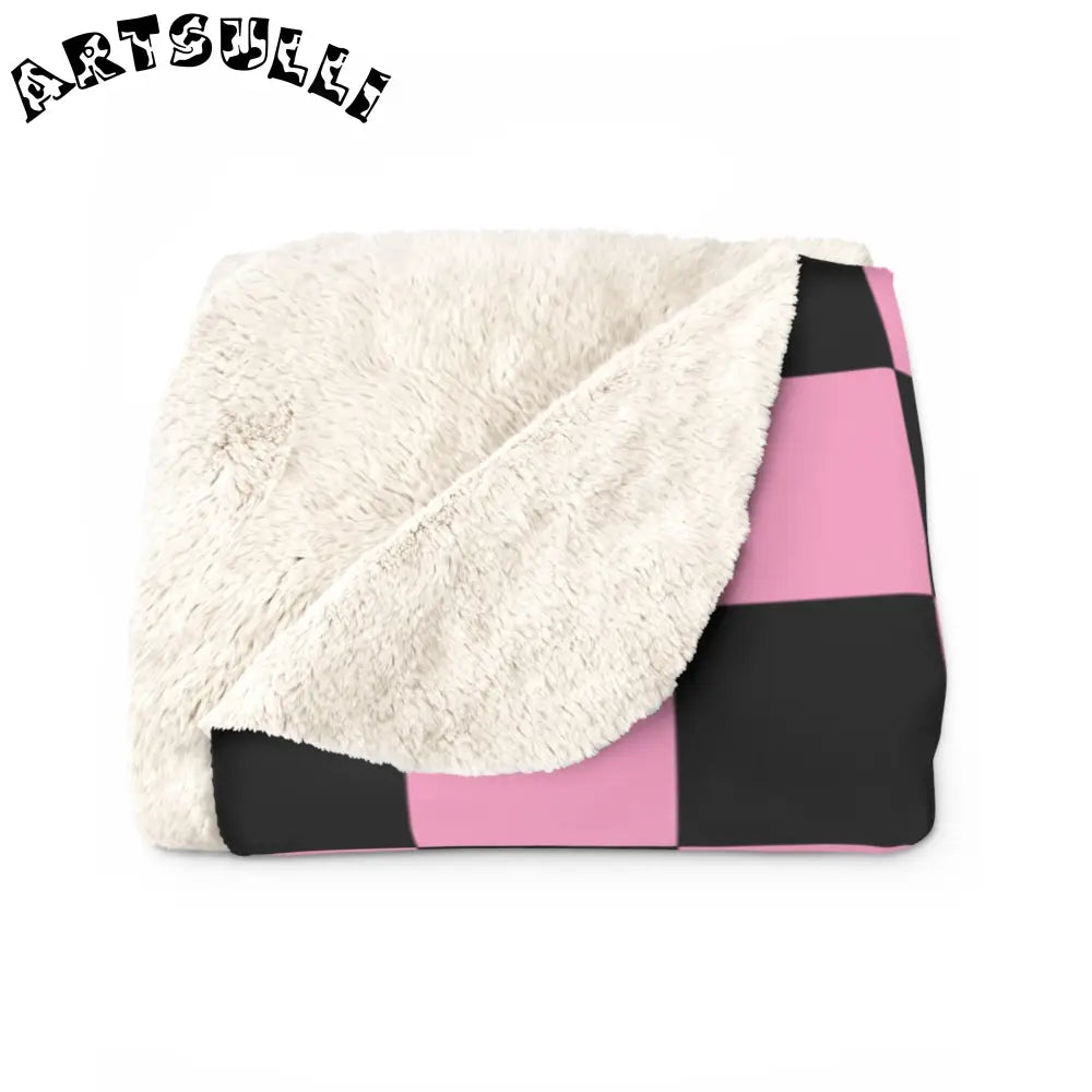 JAKKOUTTHEBXX Checkerboard Black and Pink Sherpa Fleece Blanket