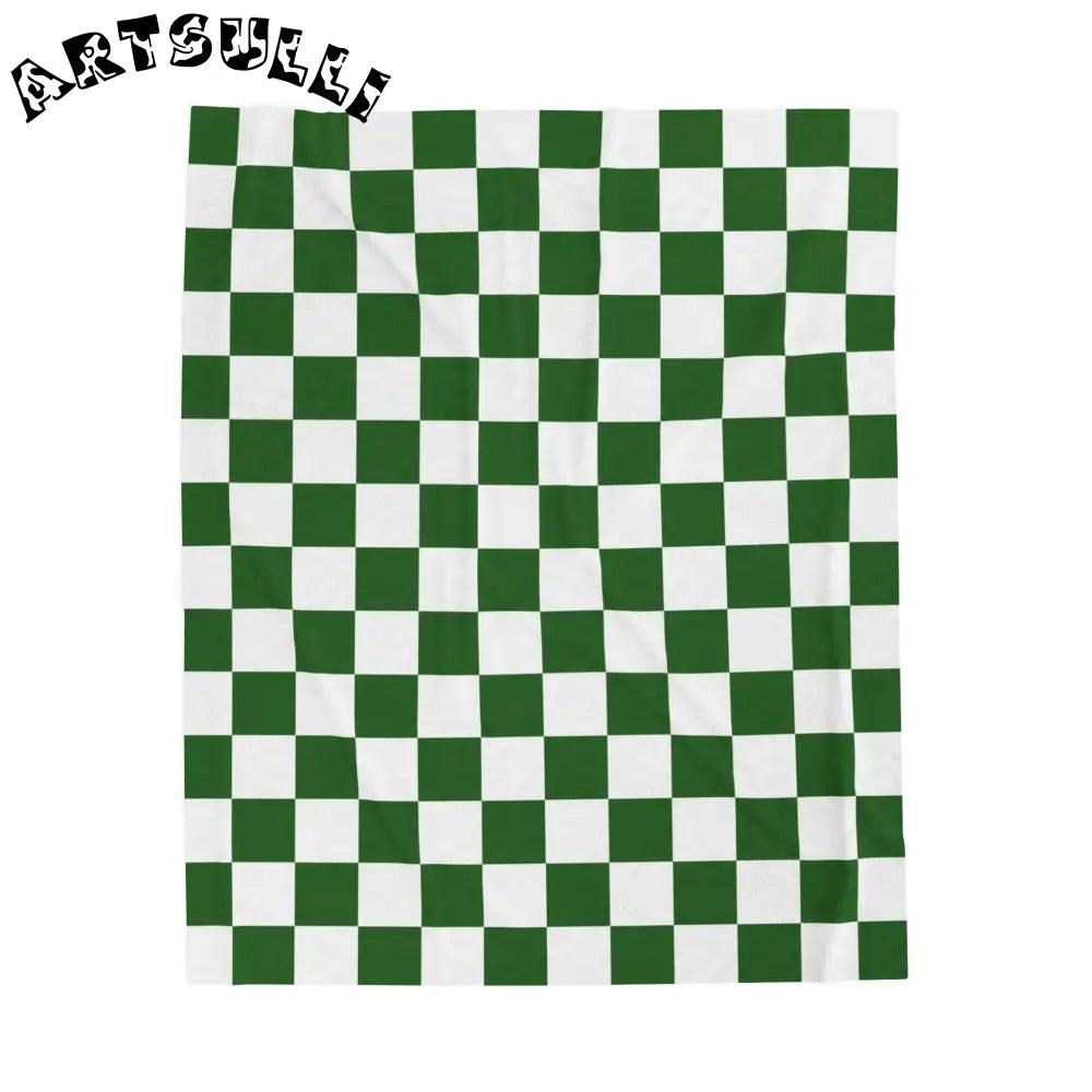 JAKKOUTTHEBXX Checkerboard White and Dark Green Velveteen Plush