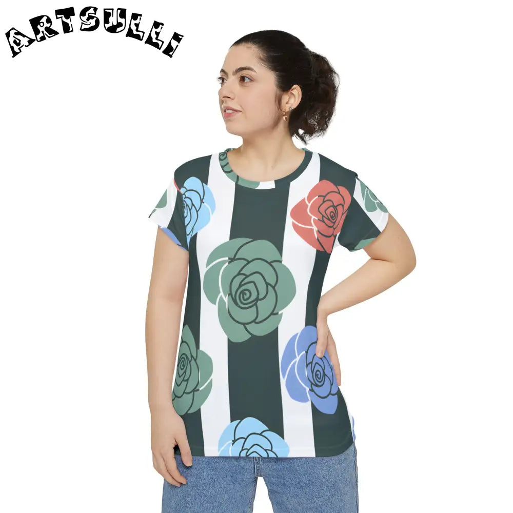 JAKKOUTTHEBXX Stripes x Roses Black and White Women’s Short Sleeve