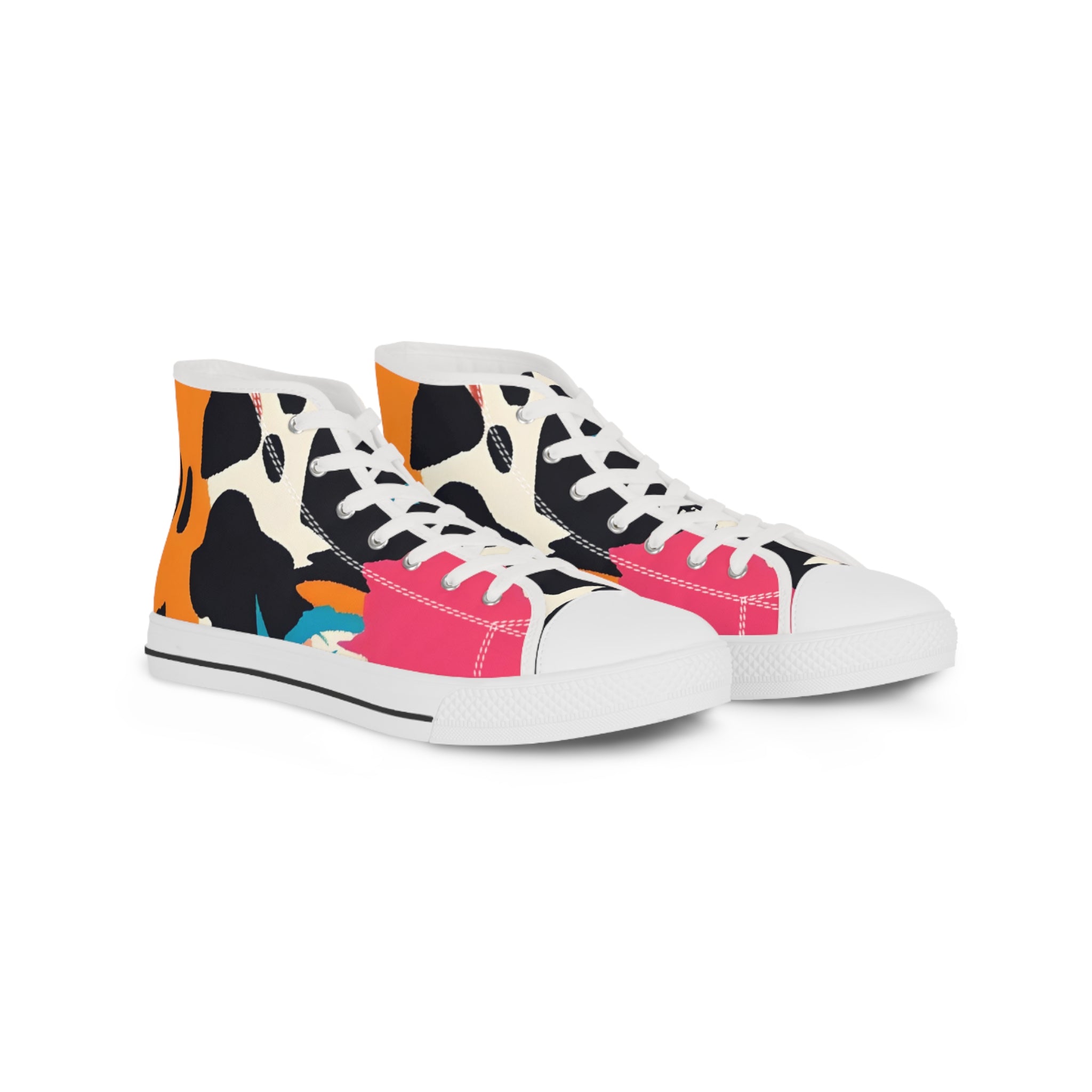Wild Brush Strokes x Animal Print Multi-Color Men's High Top Sneakers, Artsulli - Art is Long, Life is Short, Shoes, Size, US 5, Color, White sole, , , 40306837883251183507