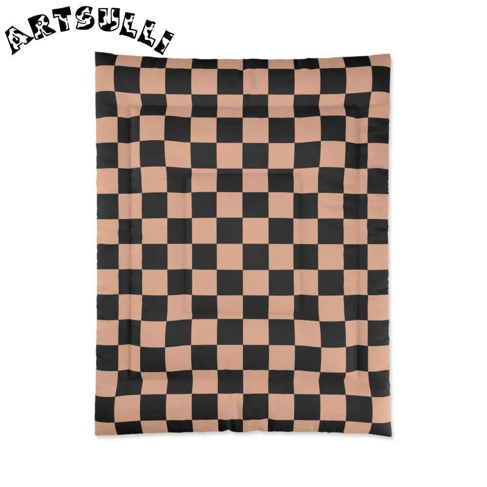 JAKKOUTTHEBXX Checkerboard Soft Orange and Black Comforter