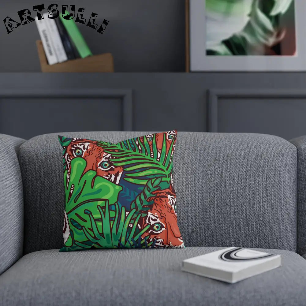 JAKKOUTTHEBXX Tropical Jungle Tigers Blue and Green Cushion