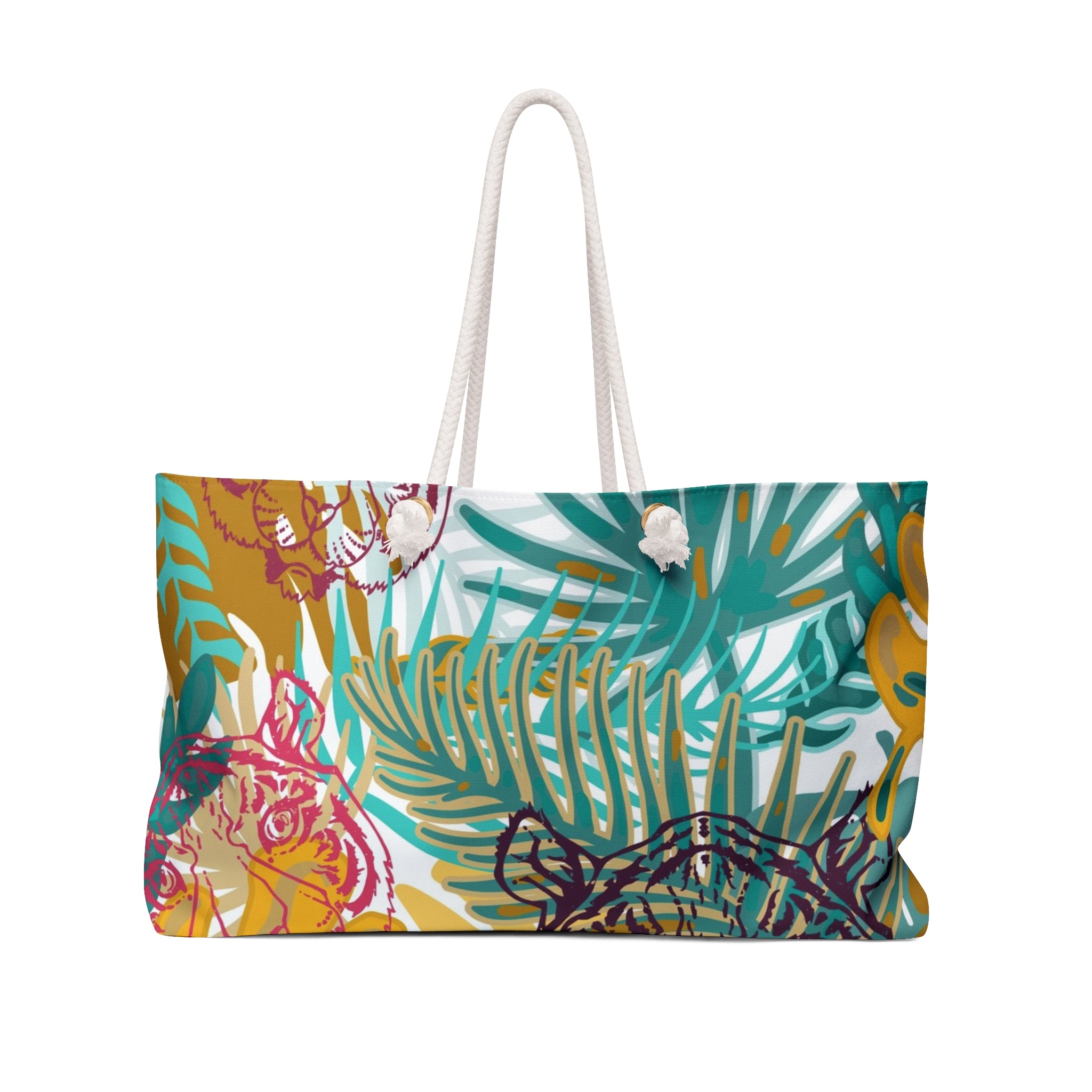 Tropical Jungle Tigers Brown and Green Weekender Bag, Artsulli - Art is Long, Life is Short, Bags, Size, 24" × 13", , , , , 14533091226345
