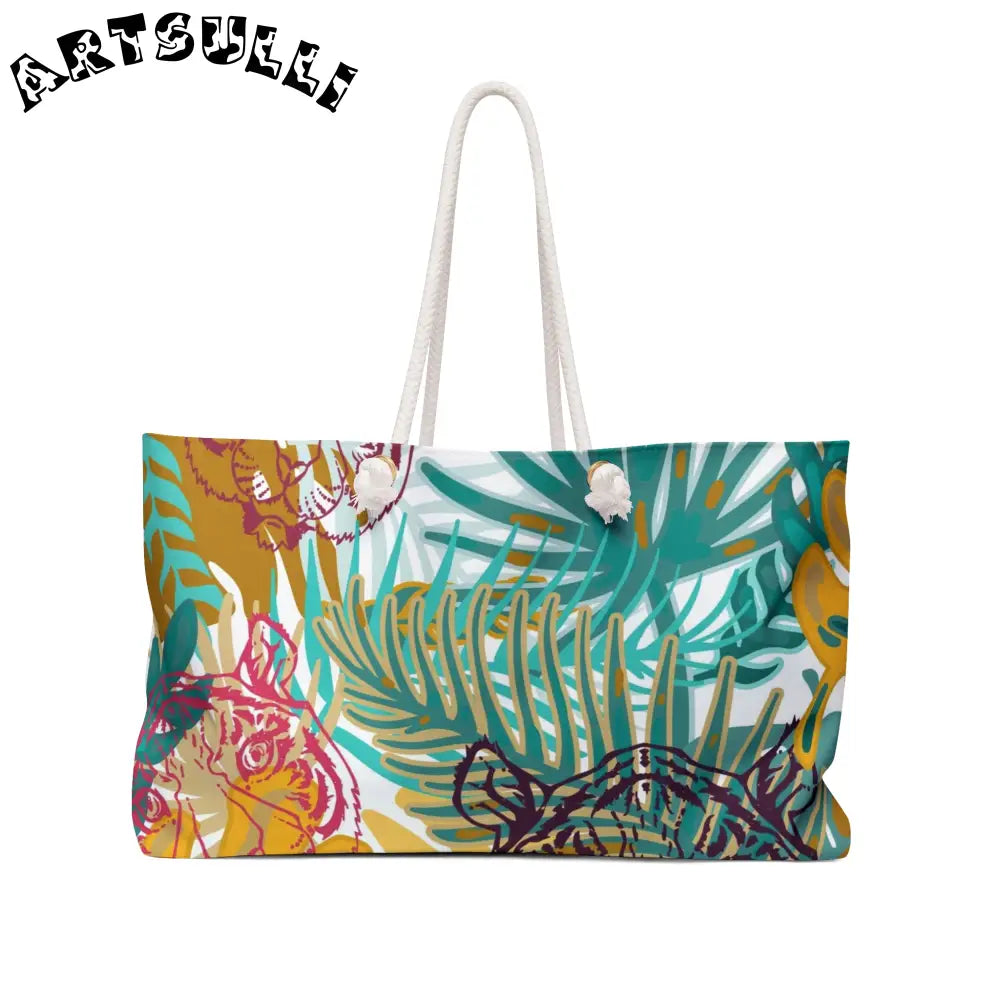 JAKKOUTTHEBXX Tropical Jungle Tigers Brown and Green Weekender Bag