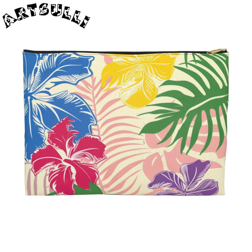 Blooming Tropical Flowers  Accessory Pouch, Artsulli - Art is Long, Life is Short, Bags, Size, Large, Color, Black zipper, , , 24586071071914404782