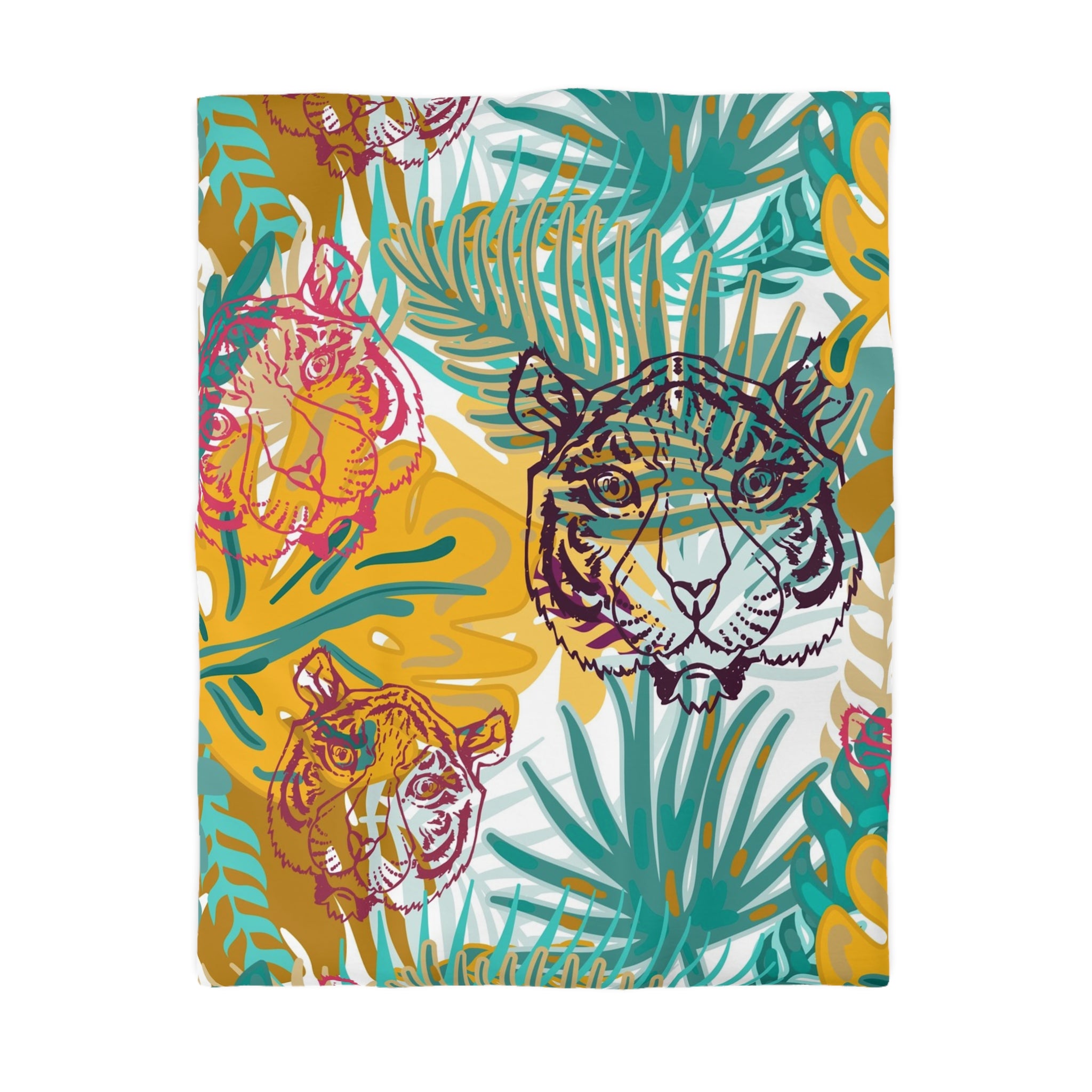 Tropical Jungle Tigers Brown and Green Microfiber Duvet Cover, Artsulli - Art is Long, Life is Short, Home Decor, Size, Twin, Color, Cream, , , 14486214606926