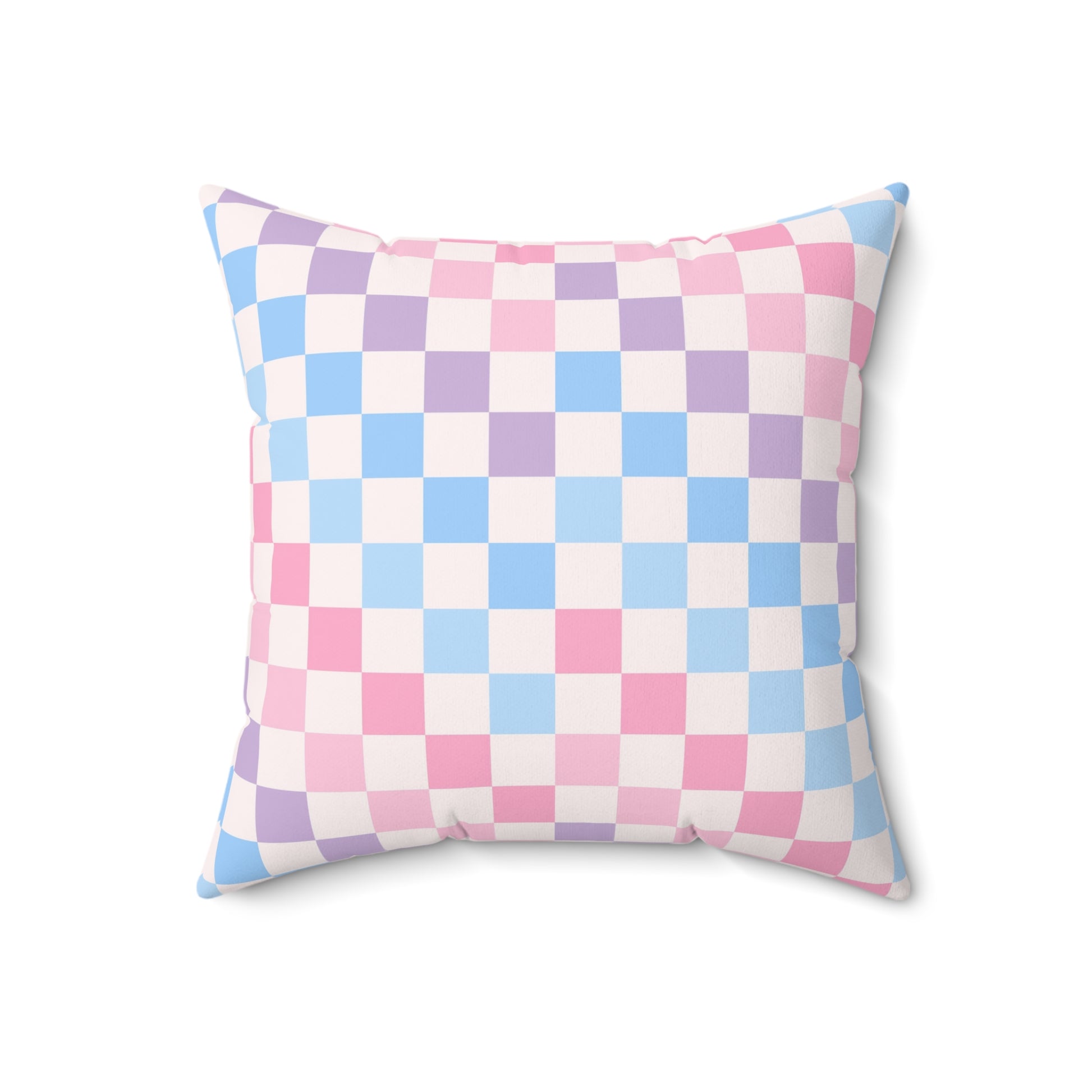 Checkerboard Pink and Blue Spun Polyester Square Pillow, Artsulli - Art is Long, Life is Short, Home Decor, Size, 18" × 18", , , , , 19698900265436939507